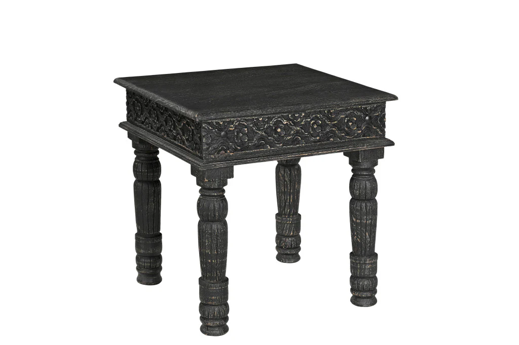 Black Distressed Solid Wood Square End Table By Homeroots - Image 3