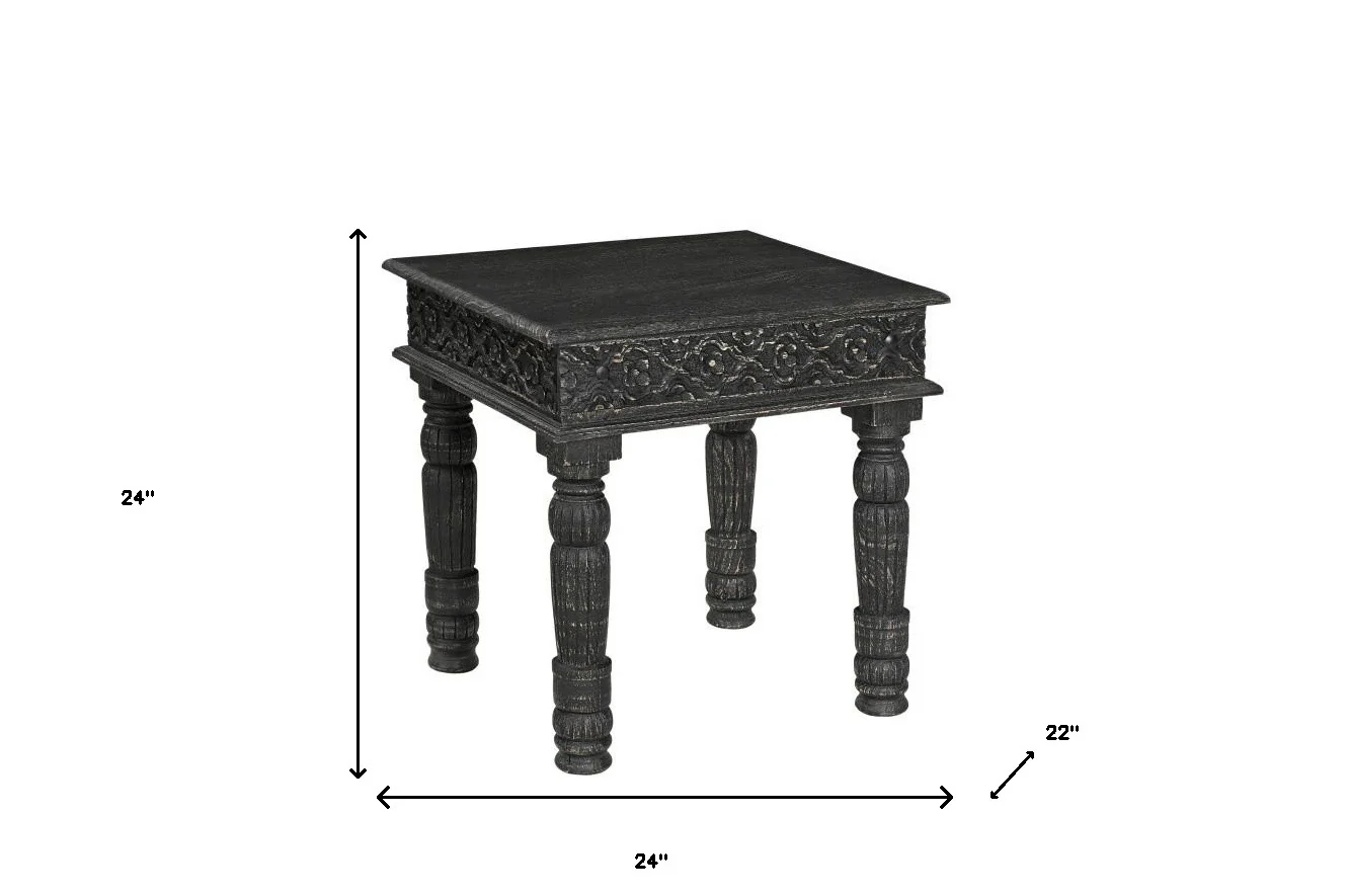 Black Distressed Solid Wood Square End Table By Homeroots - Image 6