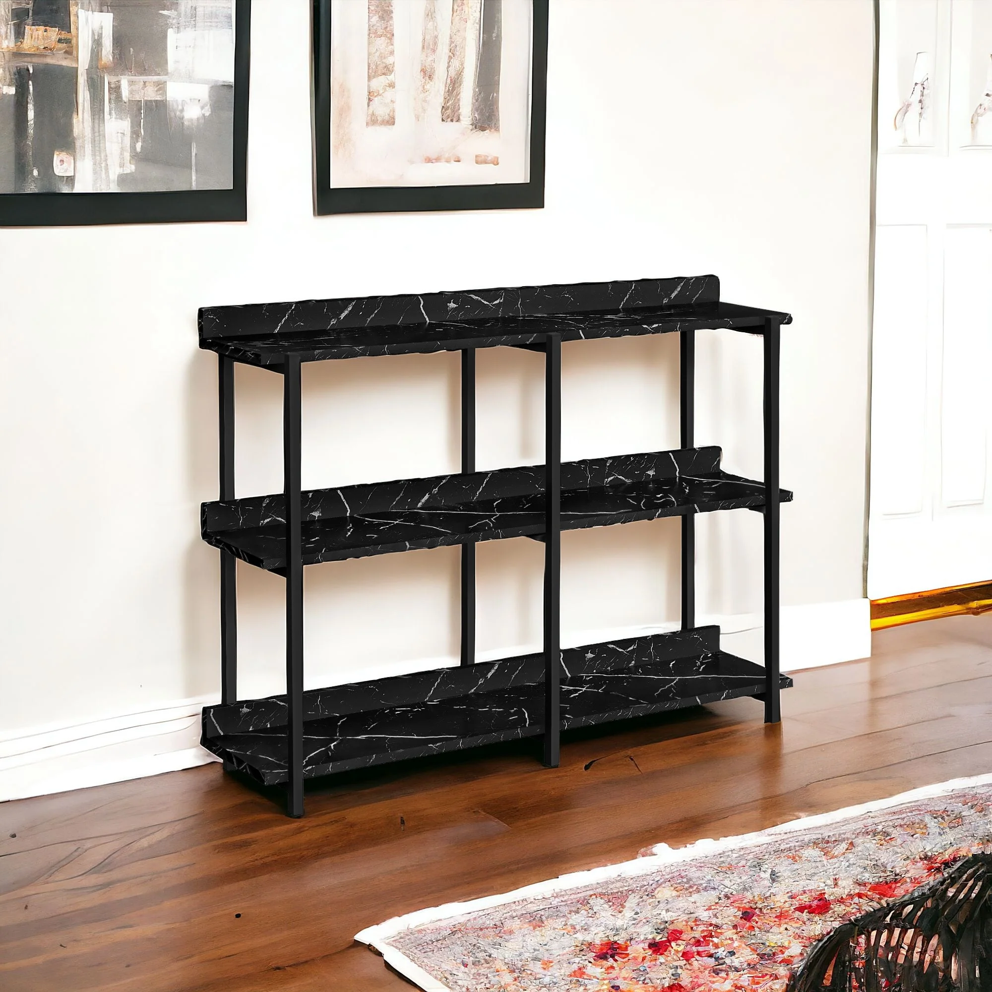 Black End Table With Three Shelves By Homeroots - Image 2