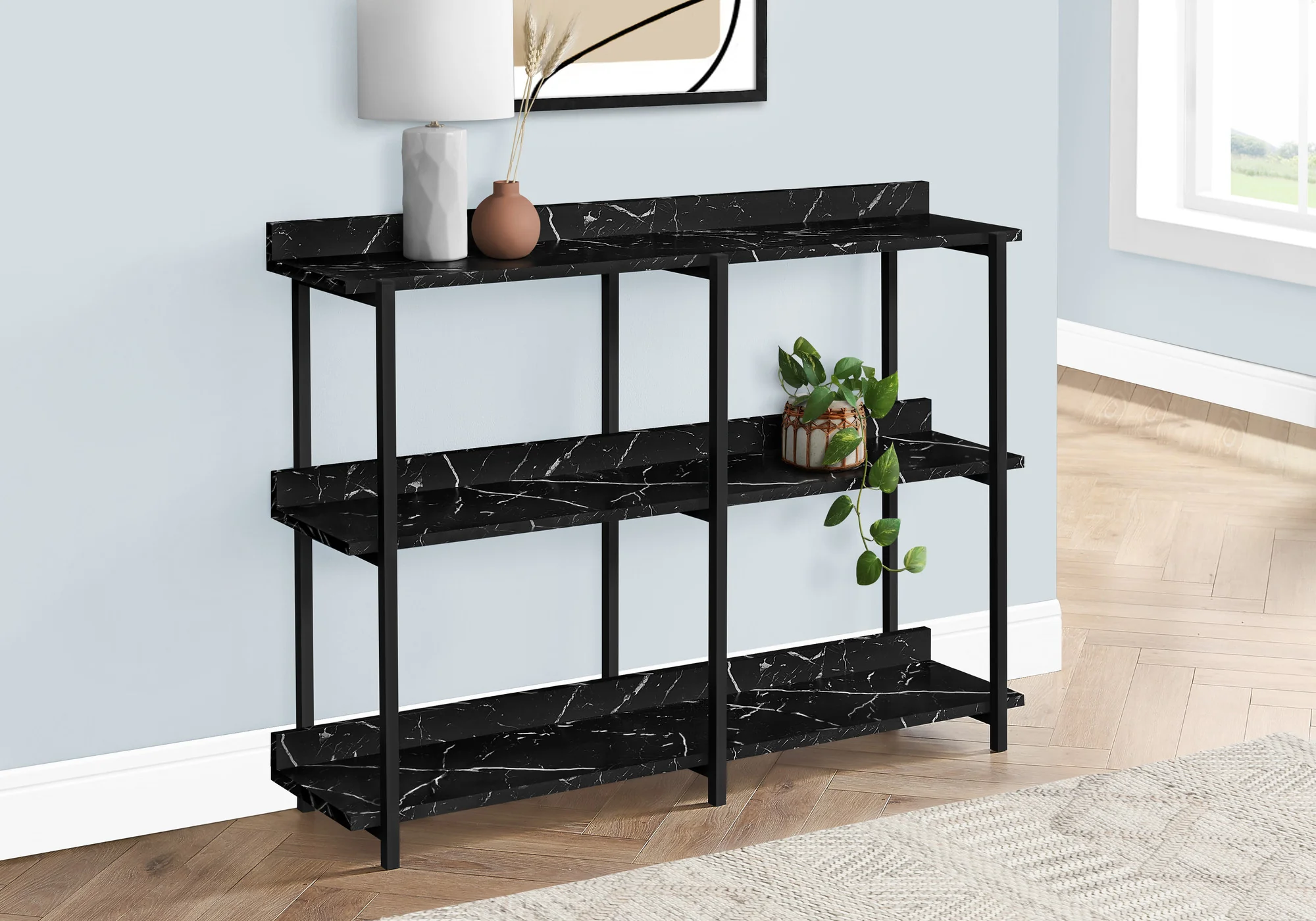 Black End Table With Three Shelves By Homeroots - Image 4