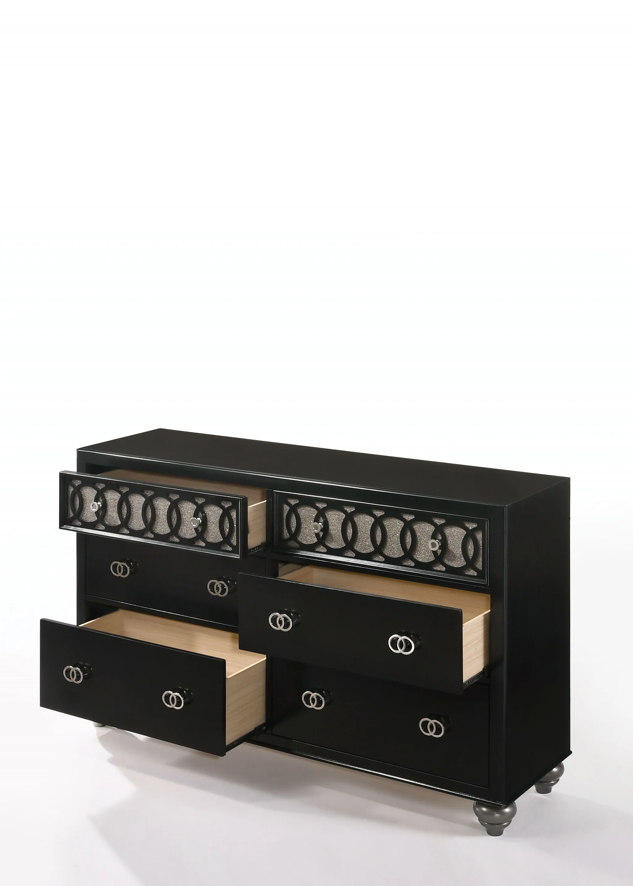 Black Engineered Wood And Nickel Brushed Metal Dresser By Homeroots - Image 2