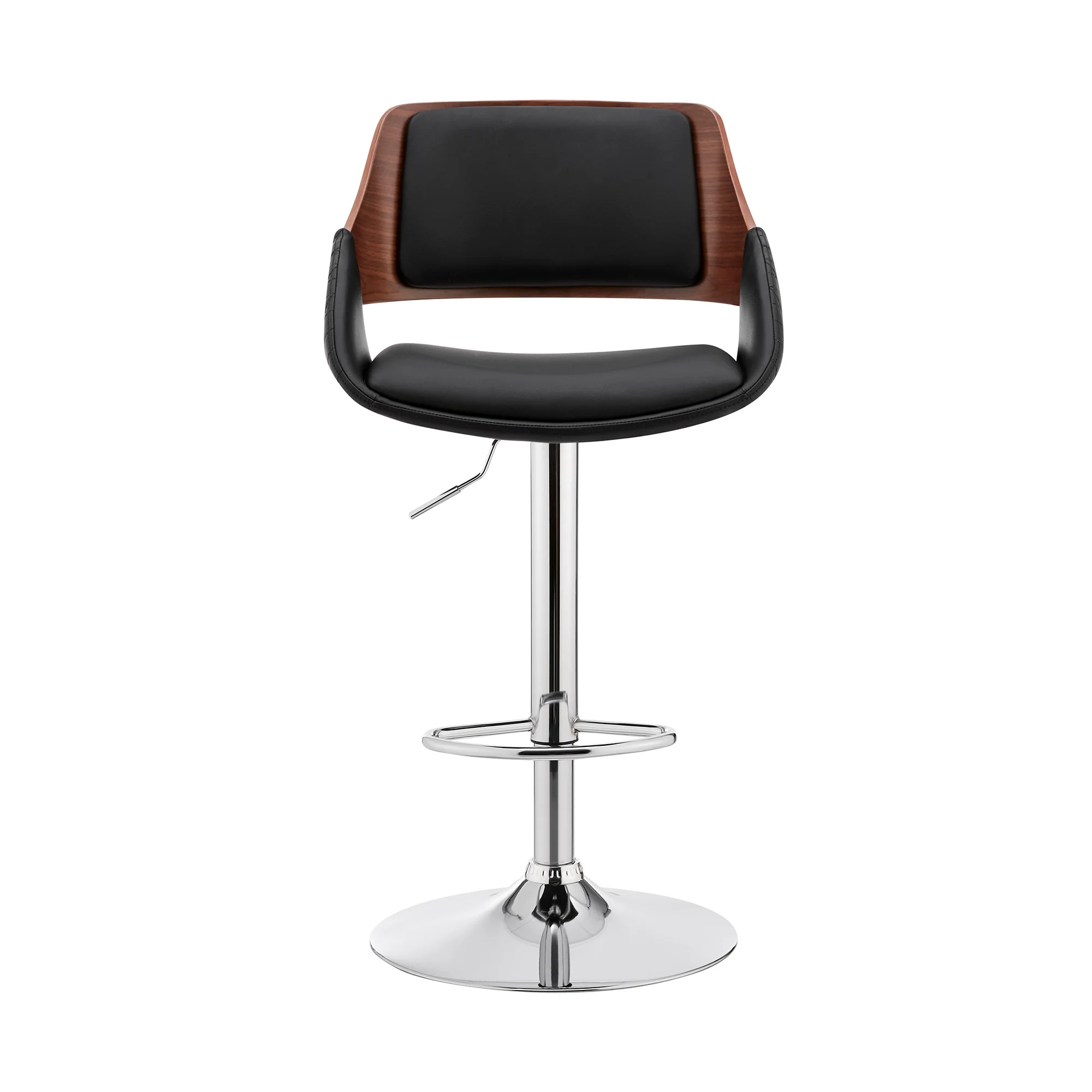 Black Faux Leather Adjustable Chrome Swivel Bar Stool By Homeroots - Image 3