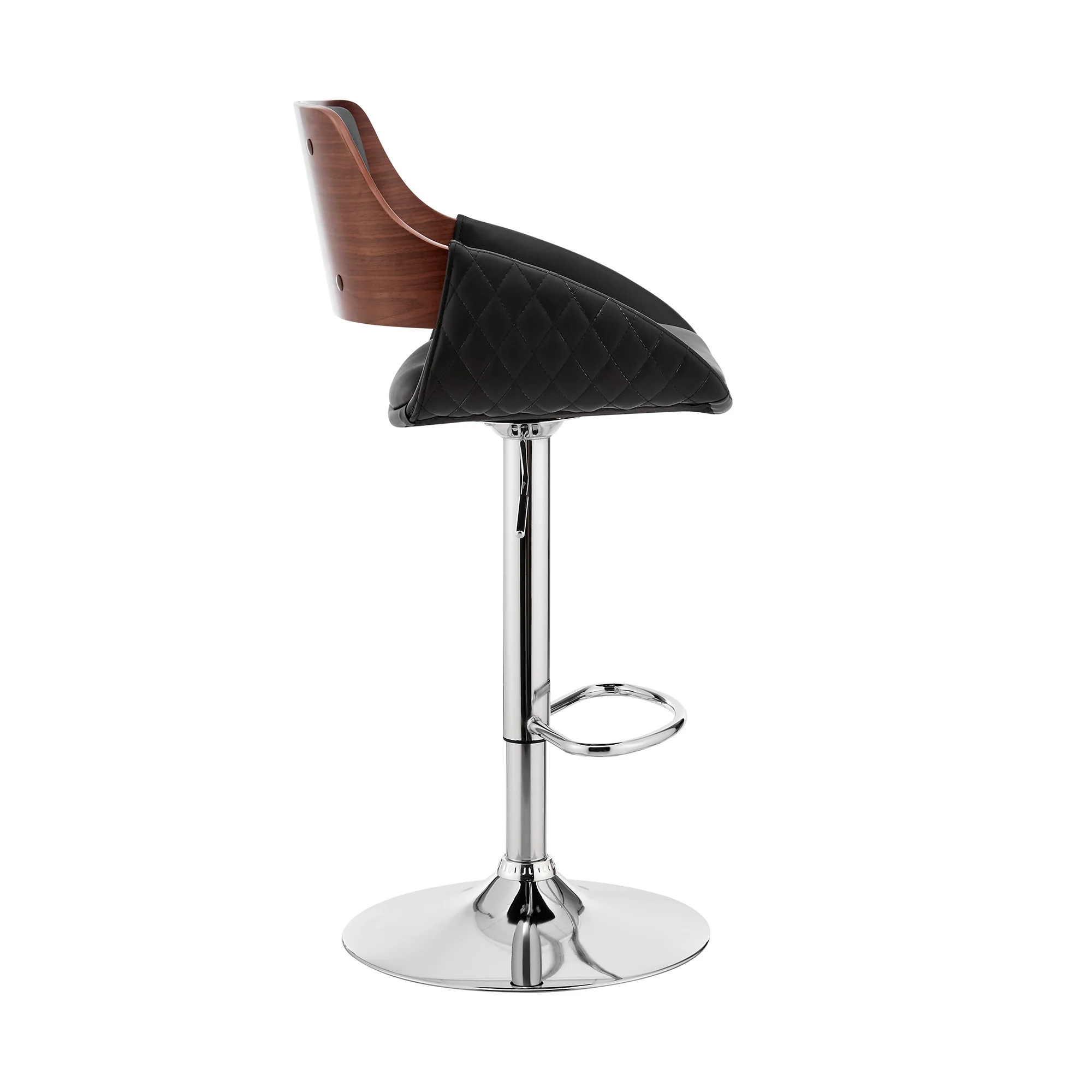 Black Faux Leather Adjustable Chrome Swivel Bar Stool By Homeroots - Image 4