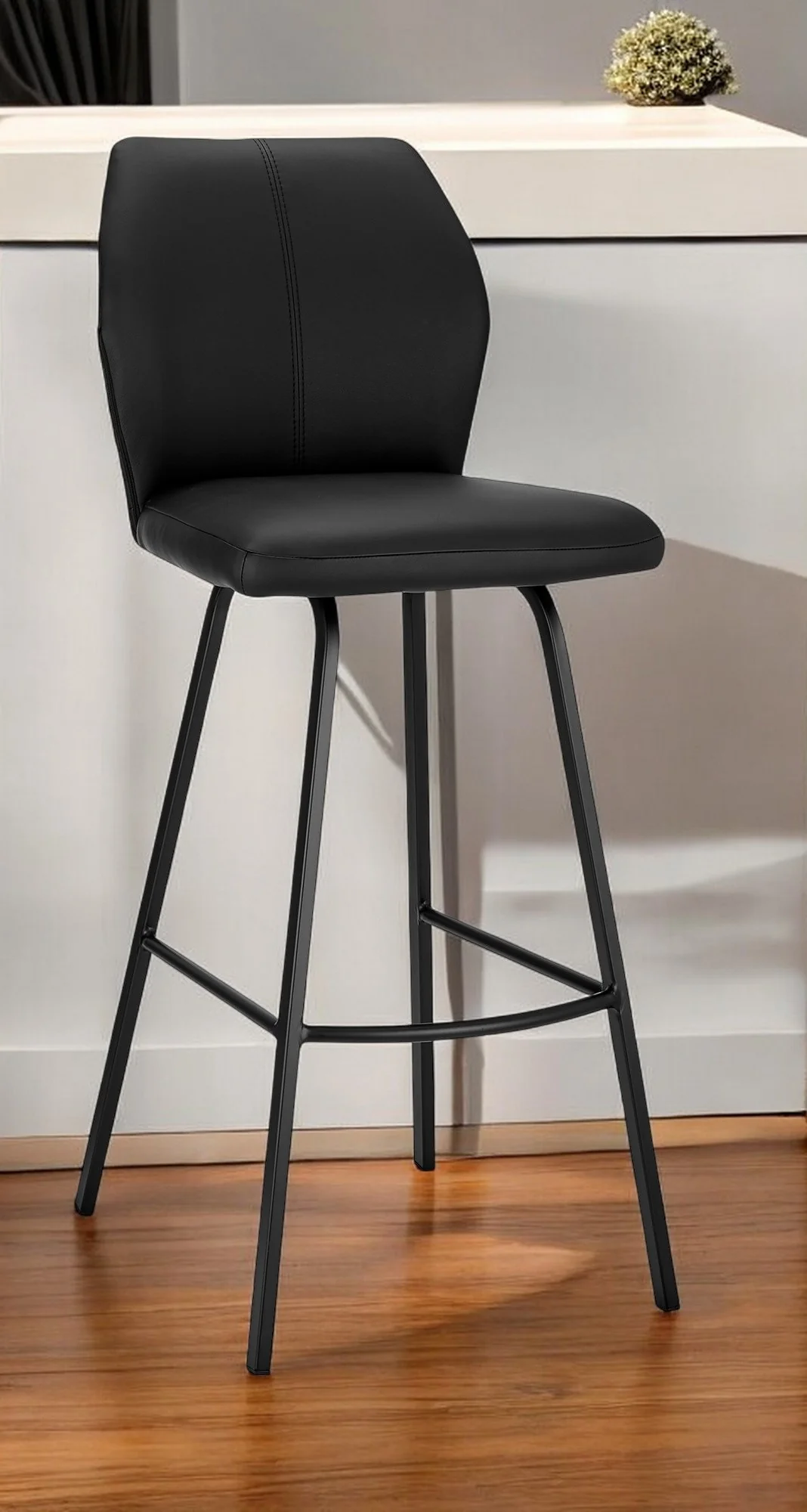 Black Faux Leather and Iron Counter Height Bar Chair By Homeroots - Image 2