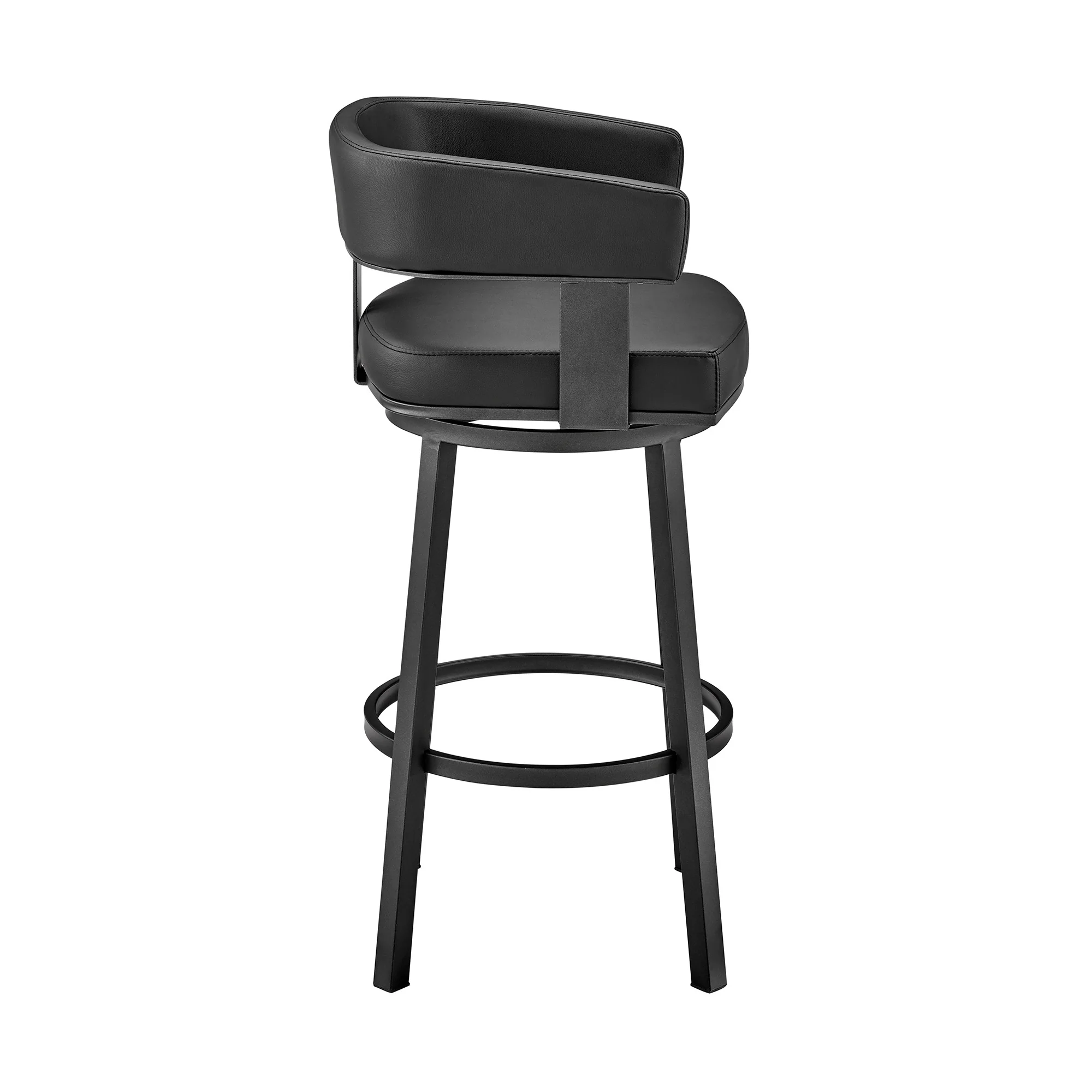 Black Faux Leather And Iron Swivel Low Back Counter Height Bar Chair By Homeroots - Image 7