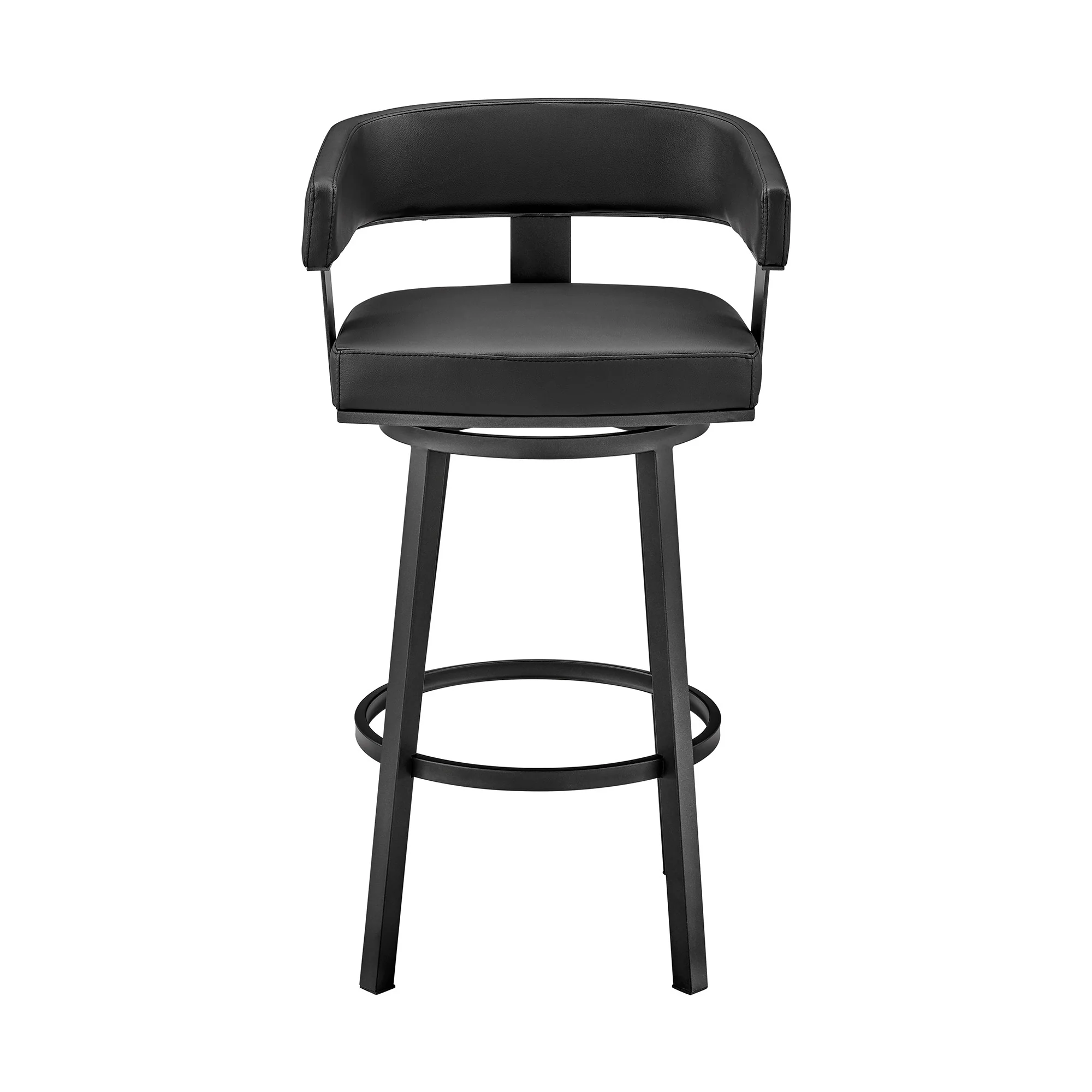 Black Faux Leather And Iron Swivel Low Back Counter Height Bar Chair By Homeroots - Image 8