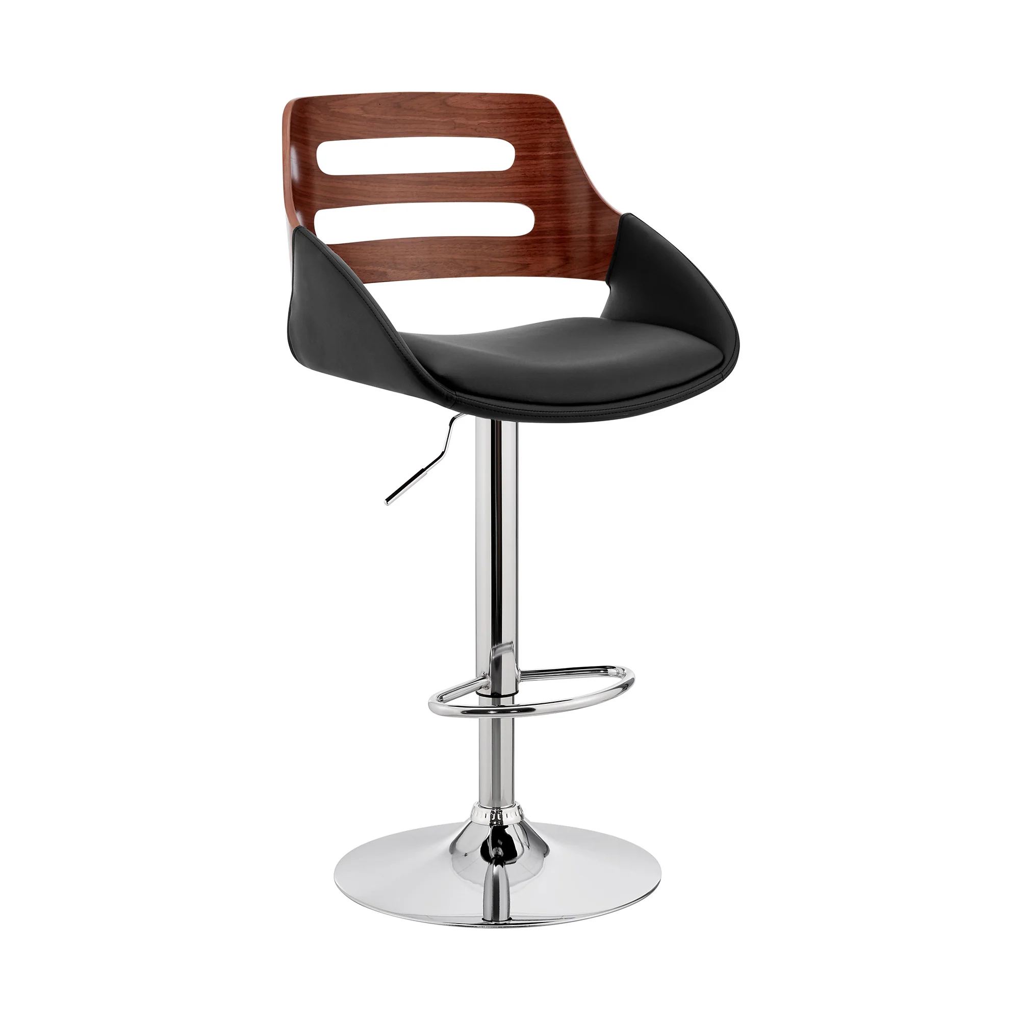 Black Faux Leather and Walnut Wood Adjustable Bar Stool By Homeroots - Image 2