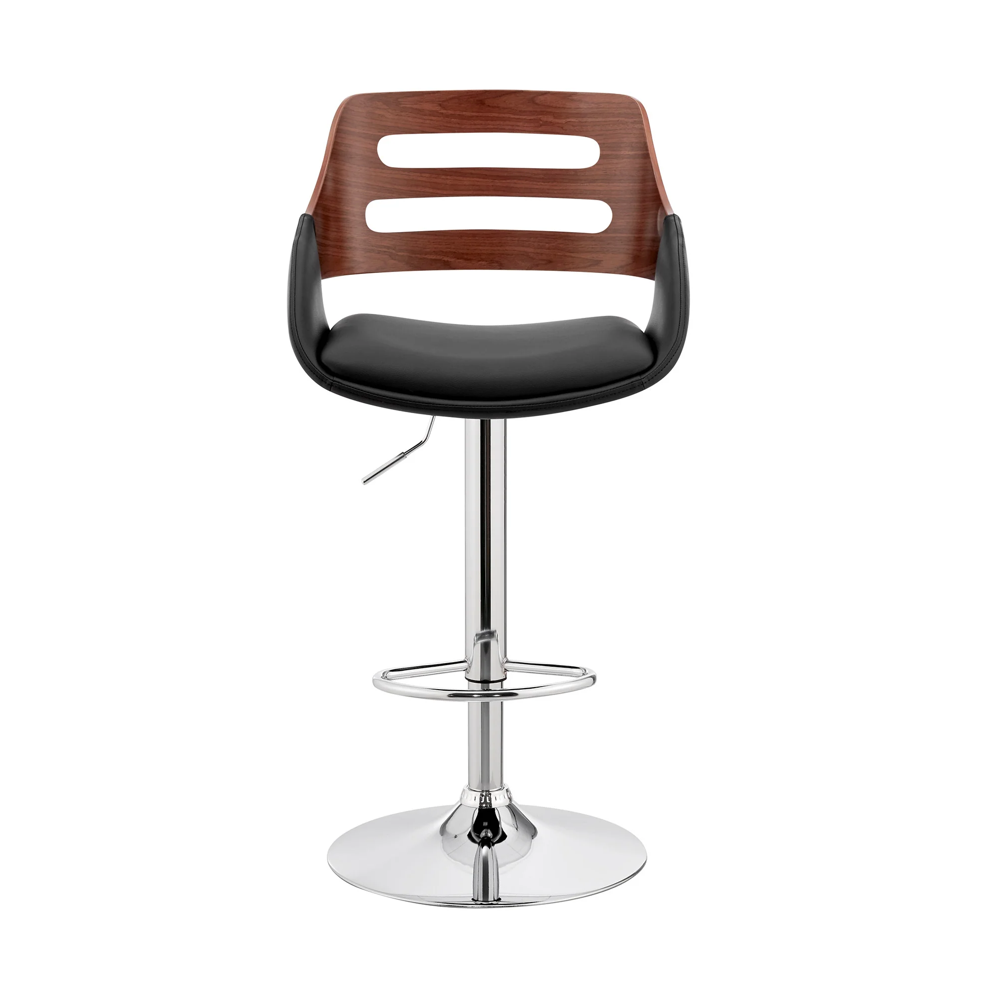Black Faux Leather and Walnut Wood Adjustable Bar Stool By Homeroots - Image 3