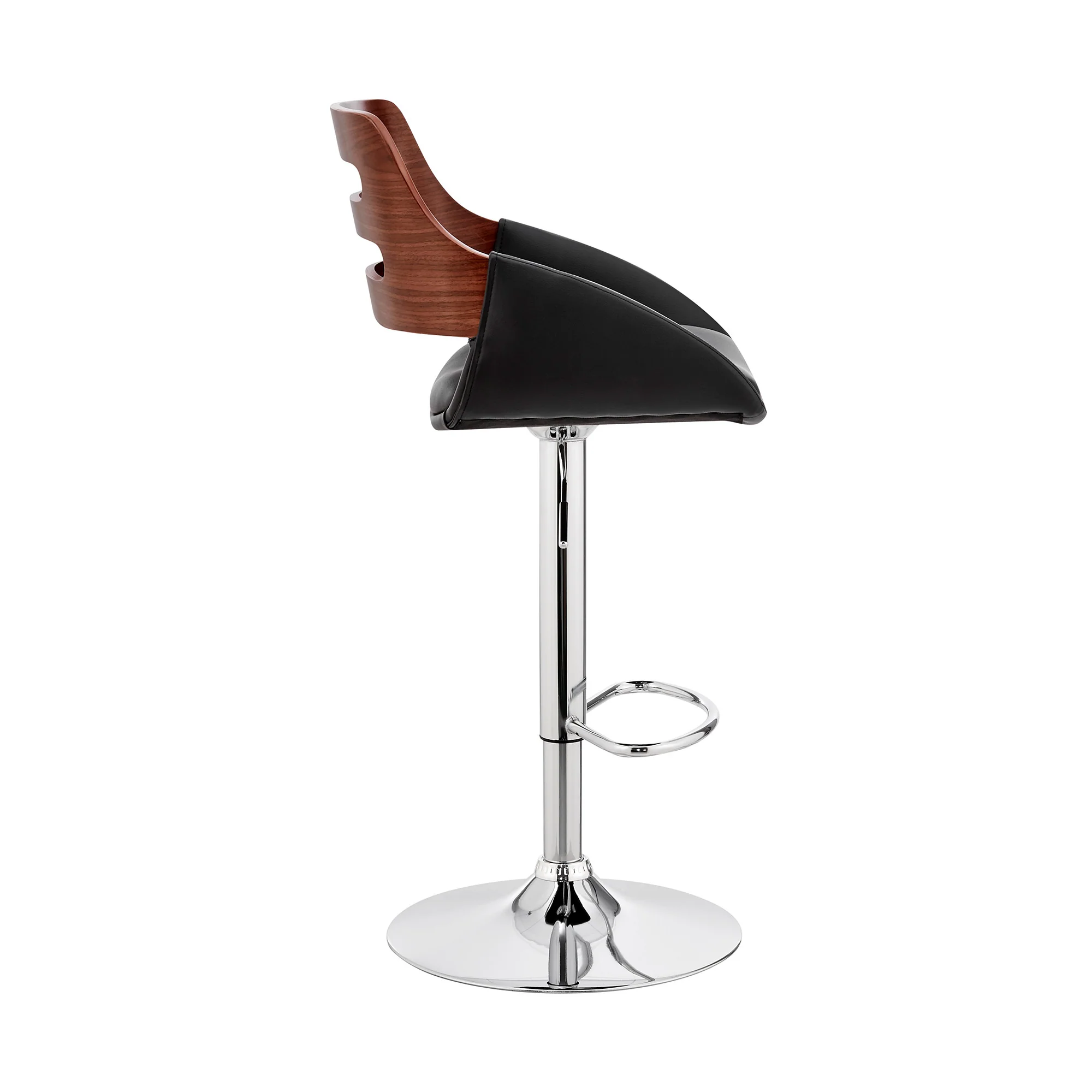 Black Faux Leather and Walnut Wood Adjustable Bar Stool By Homeroots - Image 4
