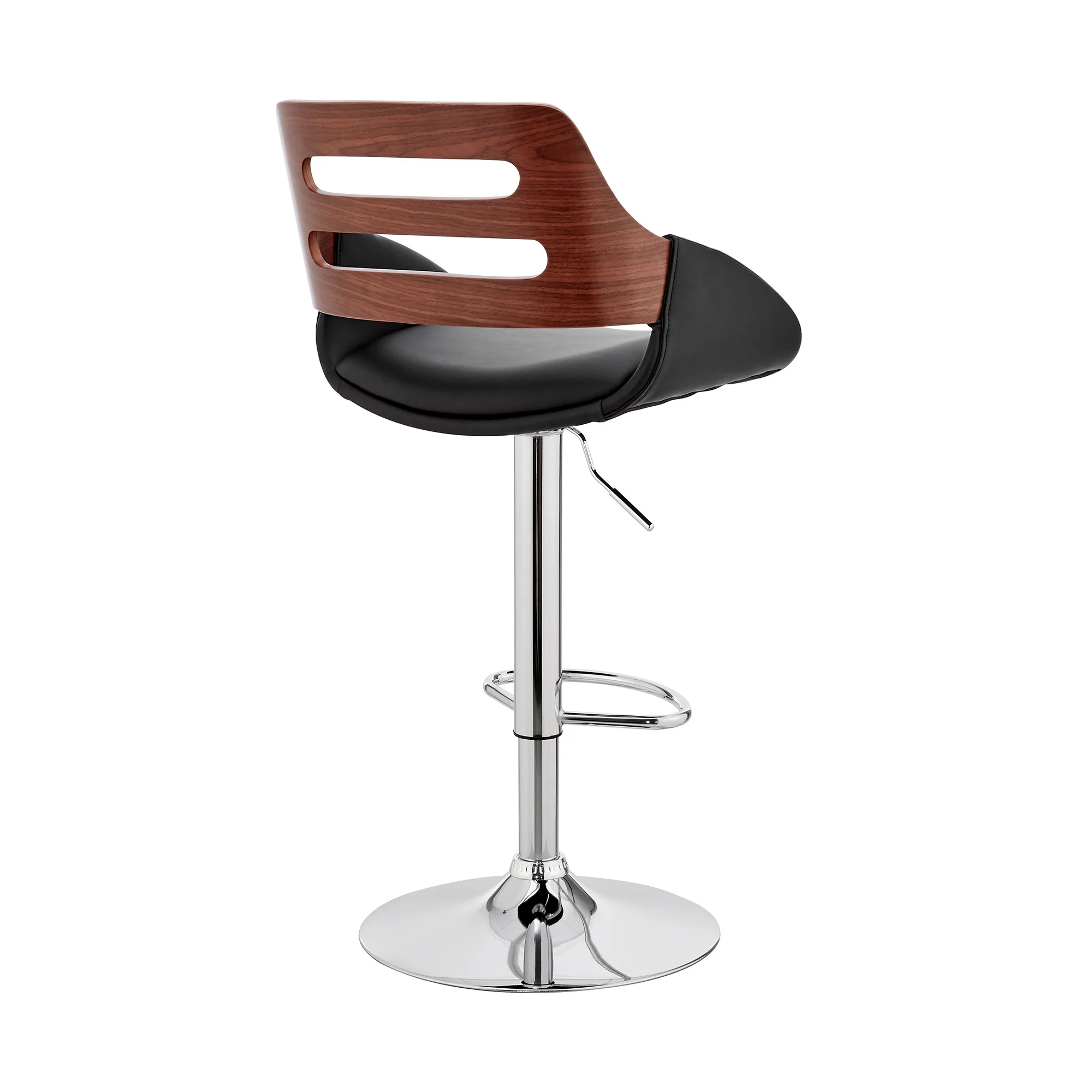 Black Faux Leather and Walnut Wood Adjustable Bar Stool By Homeroots - Image 5