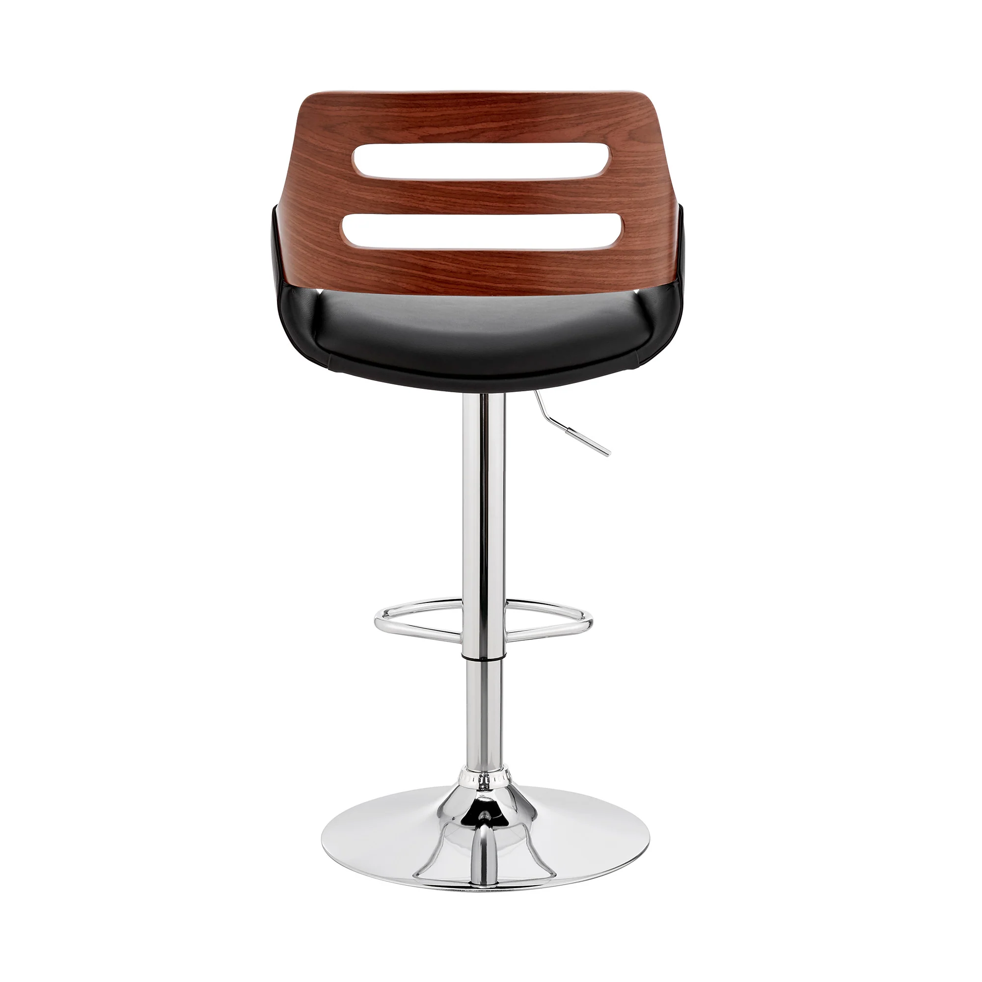 Black Faux Leather and Walnut Wood Adjustable Bar Stool By Homeroots - Image 6