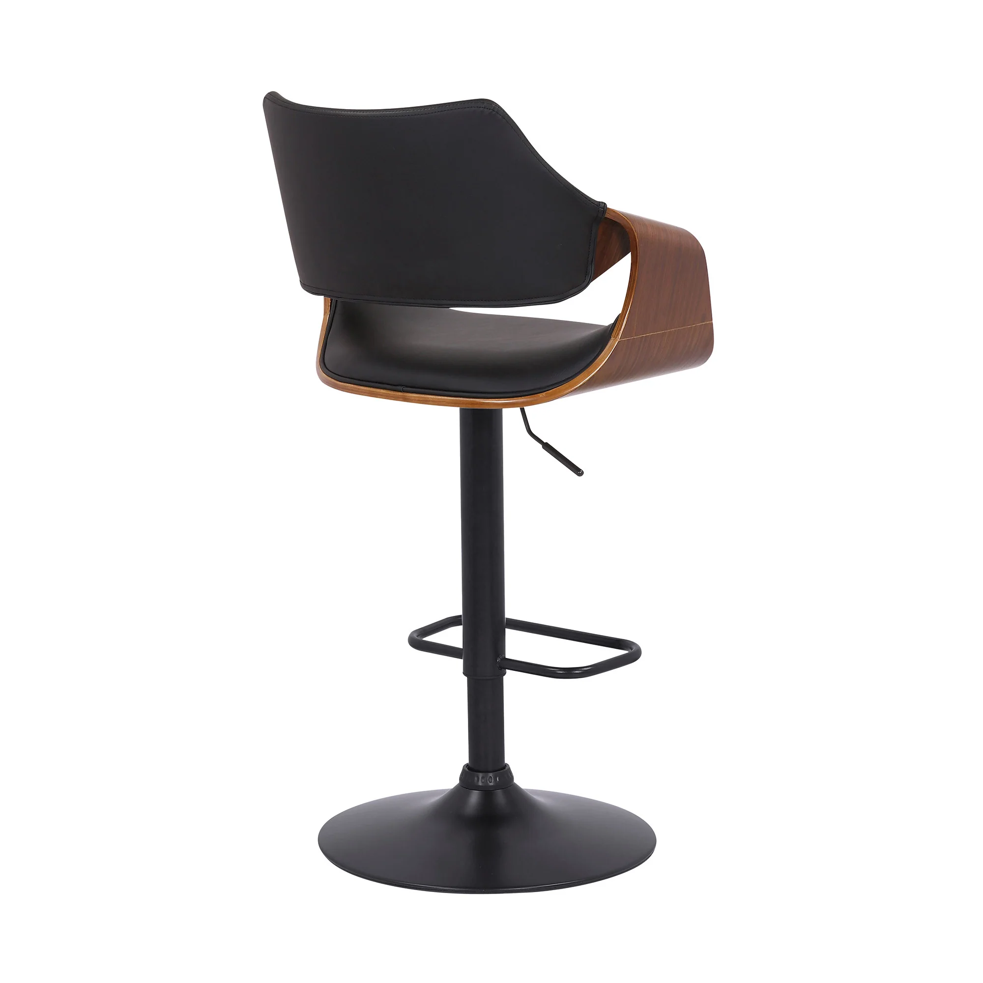 Black Faux Leather and Walnut Wood and Black Swivel Adjustable Bar Stool By Homeroots - Image 4