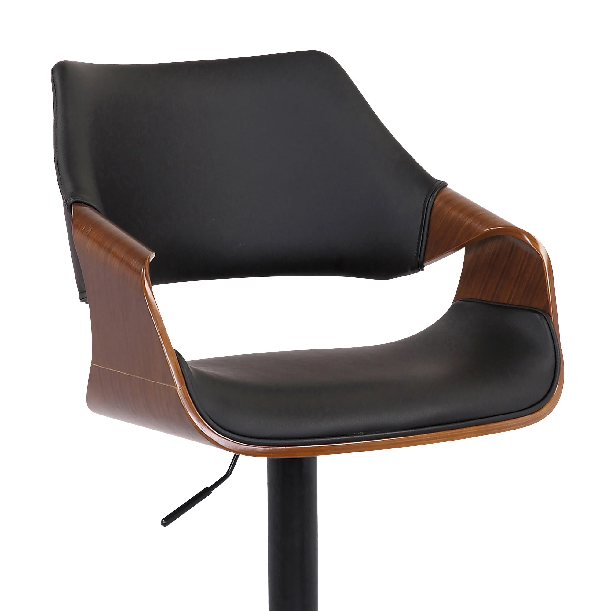 Black Faux Leather and Walnut Wood and Black Swivel Adjustable Bar Stool By Homeroots - Image 6