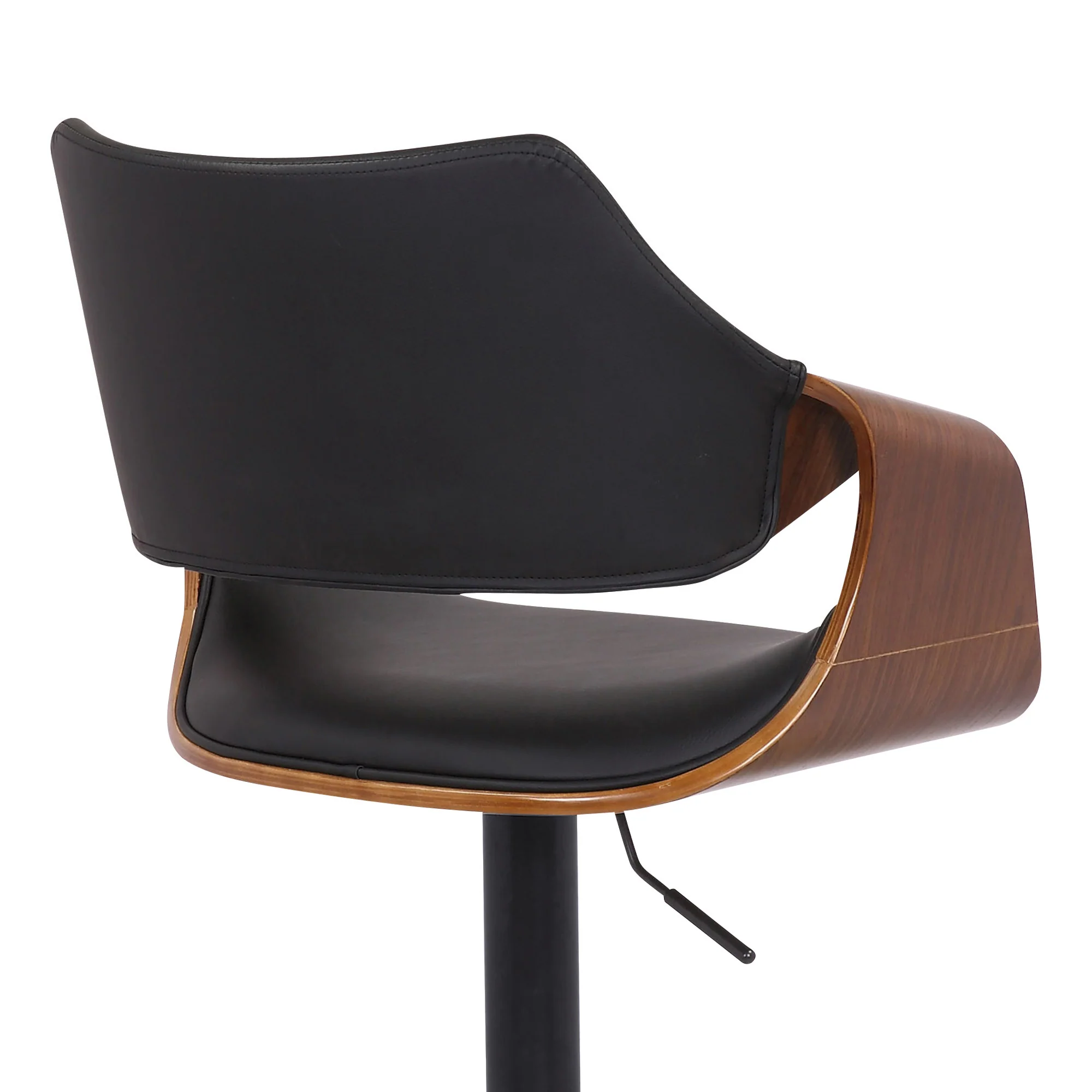 Black Faux Leather and Walnut Wood and Black Swivel Adjustable Bar Stool By Homeroots - Image 7