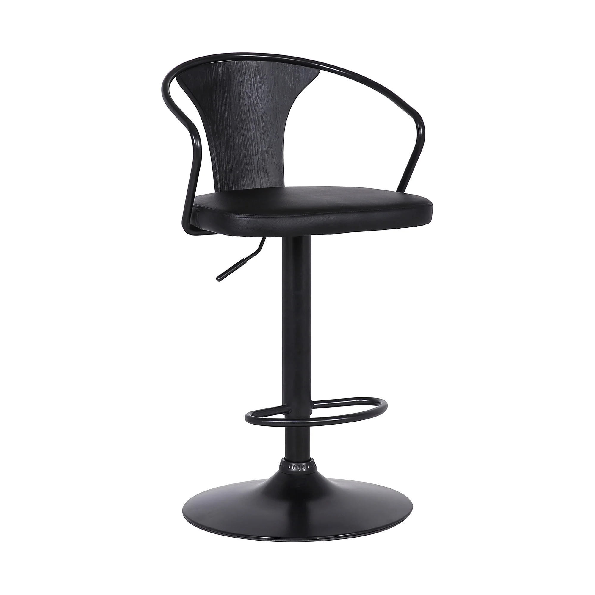 Black Faux Leather & Metal Base Adjustable Bar Stool By Homeroots - Image 2