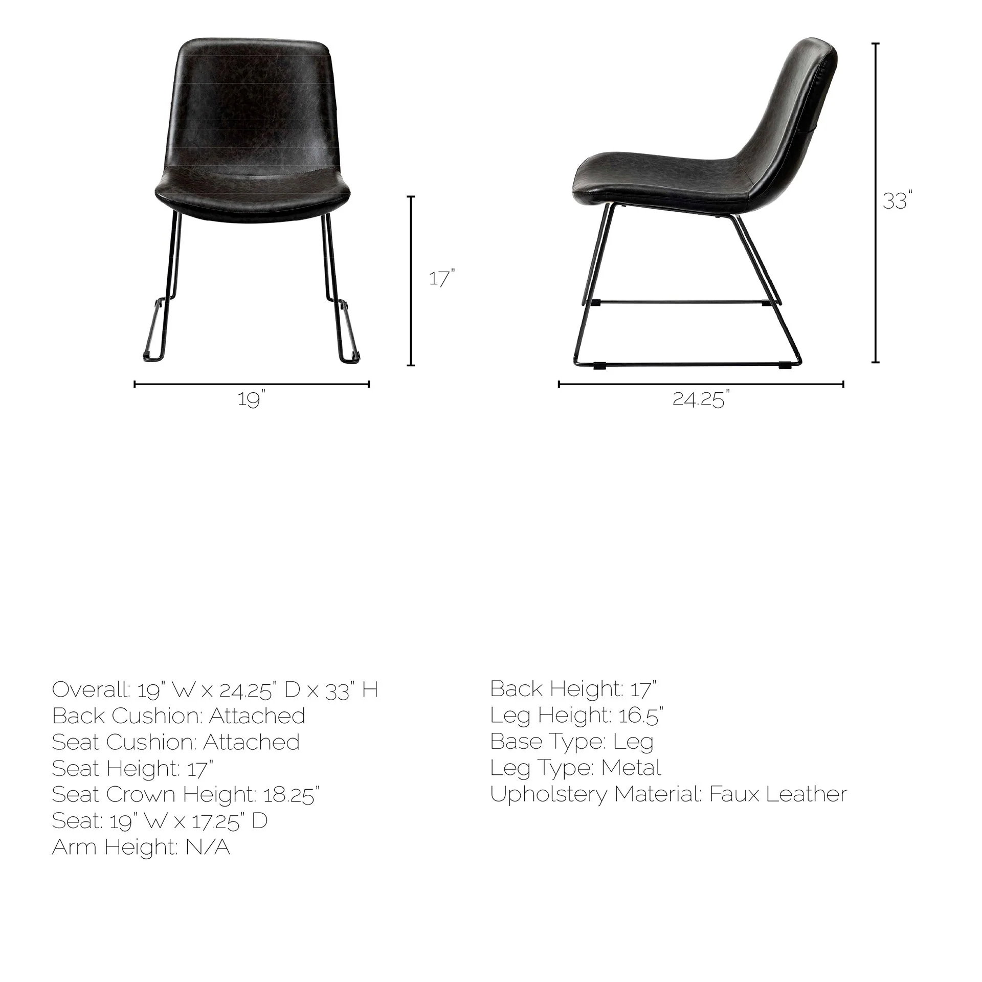 Black Faux Leather Seat With Black Iron Frame Dining Chair By Homeroots - 380429 - Image 7