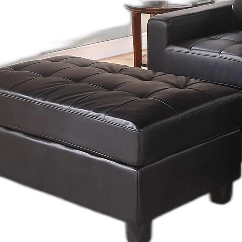 Black Faux Leather Stationary L Shaped Three Piece Sofa And Chaise By Homeroots - Image 2