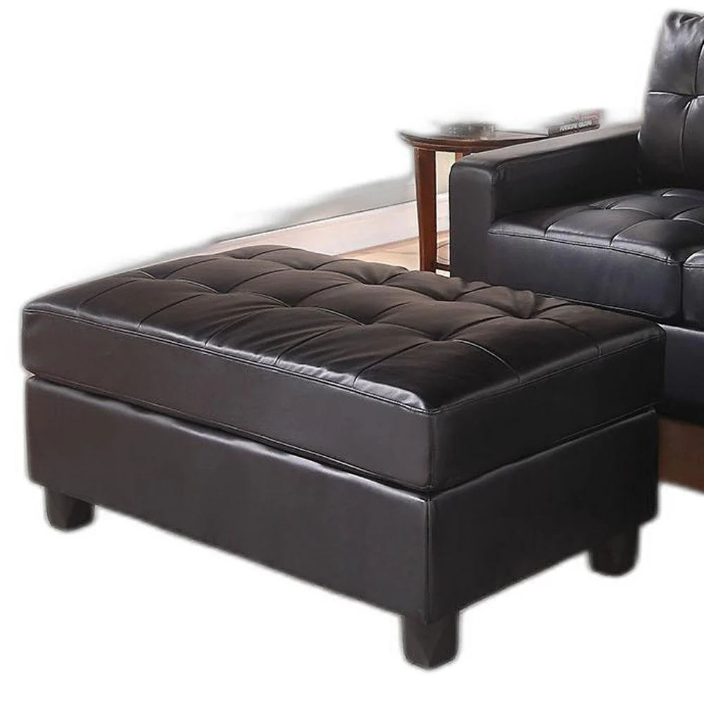 Black Faux Leather Stationary L Shaped Three Piece Sofa And Chaise By Homeroots - Image 3