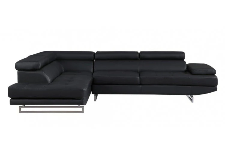 Black Faux Leather Stationary L Shaped Two Piece Sofa And Chaise By Homeroots - Image 2