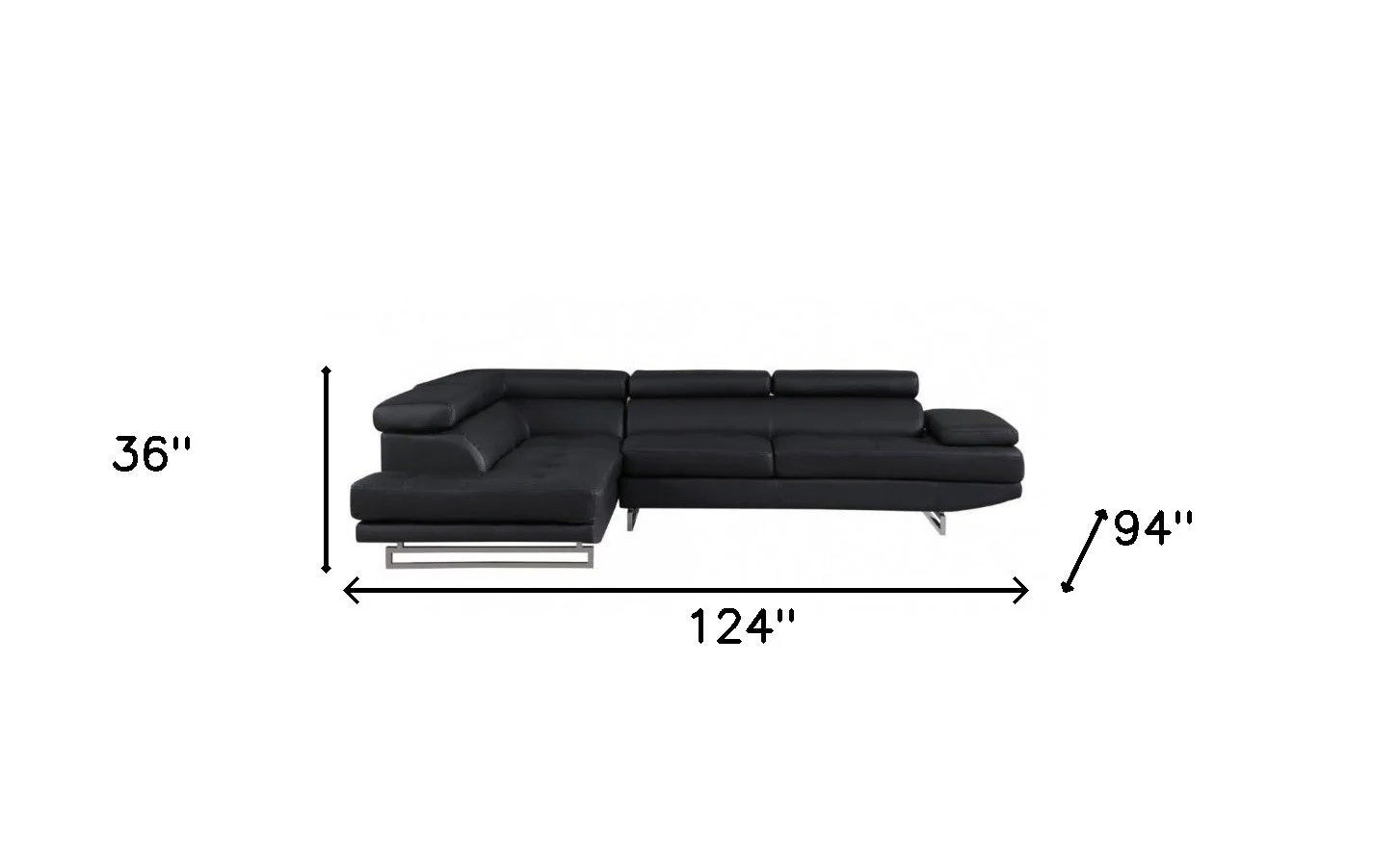Black Faux Leather Stationary L Shaped Two Piece Sofa And Chaise By Homeroots - Image 5