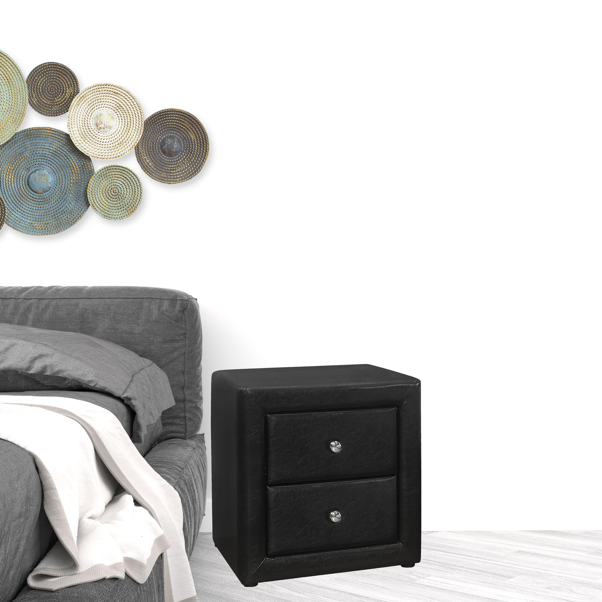 Black Faux Leather Two Drawer Nightstand By Homeroots - Image 2