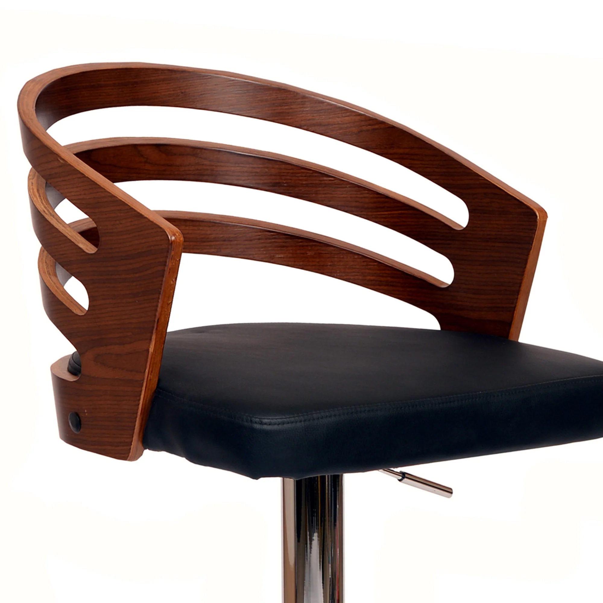 Black Faux Leather Walnut and Chrome Adjustable Swivel Bar Stool By Homeroots - Image 3
