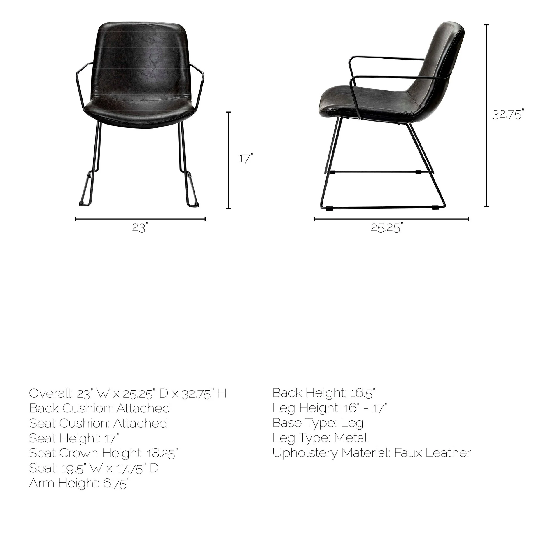 Black Faux Leather With Seat Black Iron Frame Dining Chair By Homeroots - Image 7