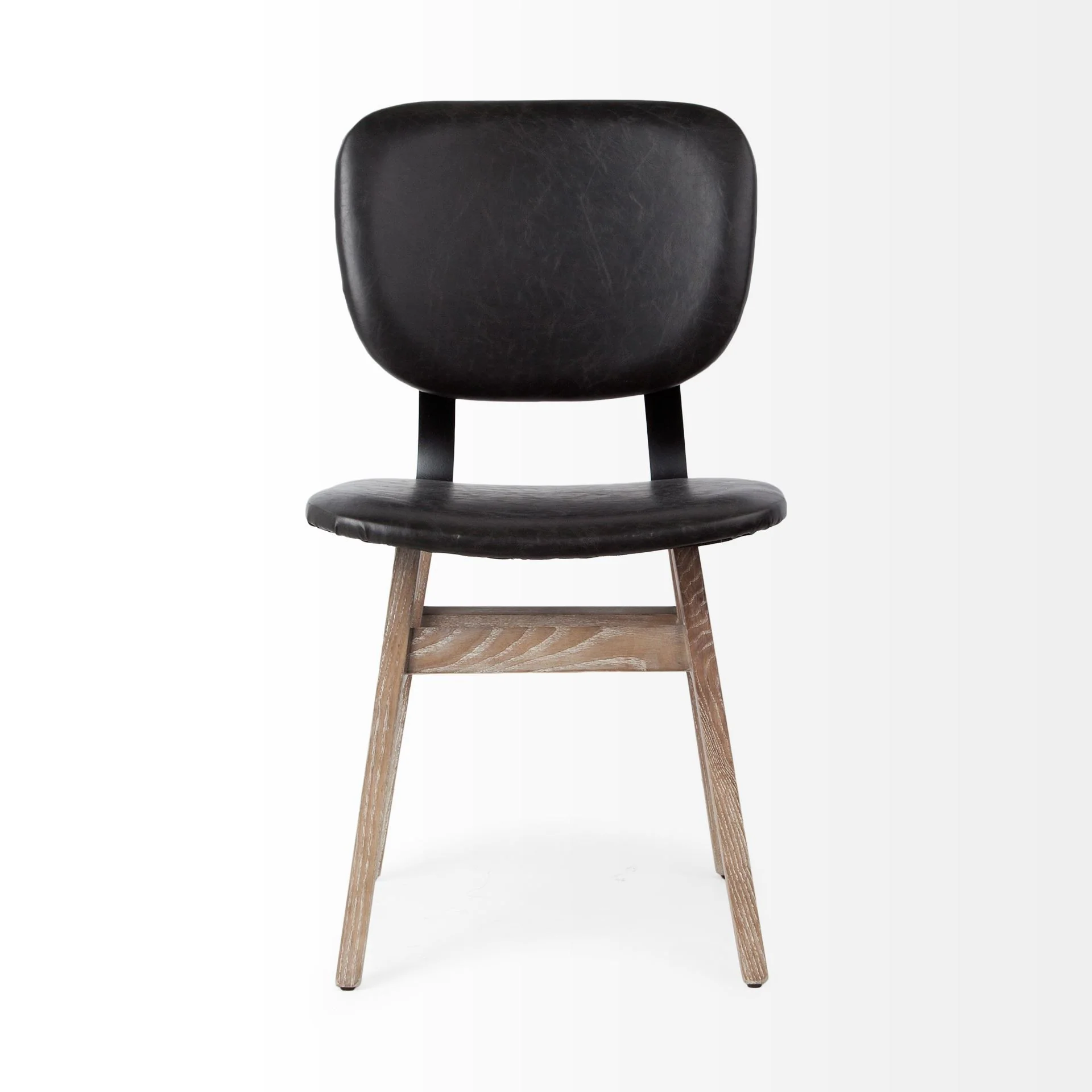 Black Faux Leather Wrap Brown Solid Wood With Iron Base Dining Chair By Homeroots - Image 2