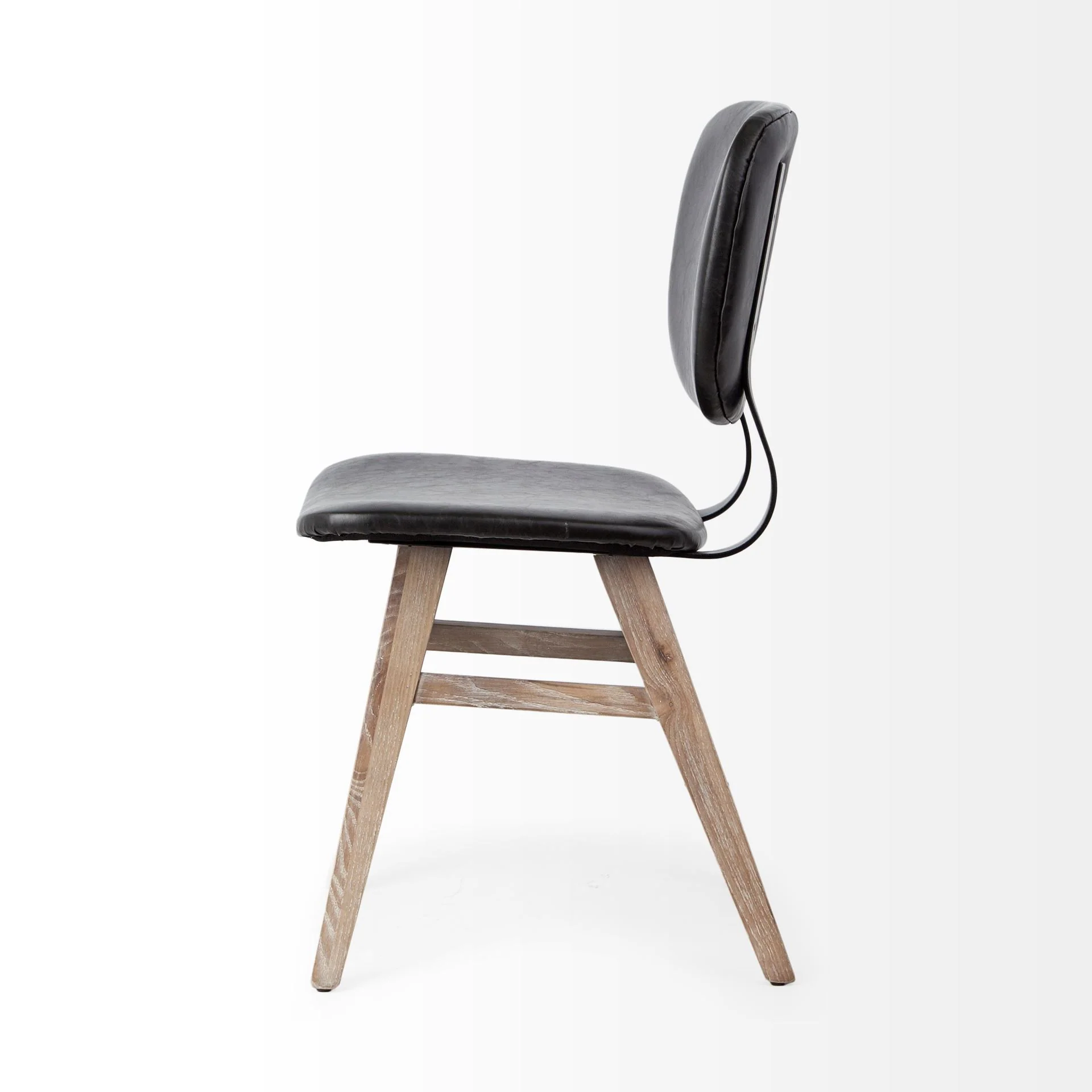 Black Faux Leather Wrap Brown Solid Wood With Iron Base Dining Chair By Homeroots - Image 3