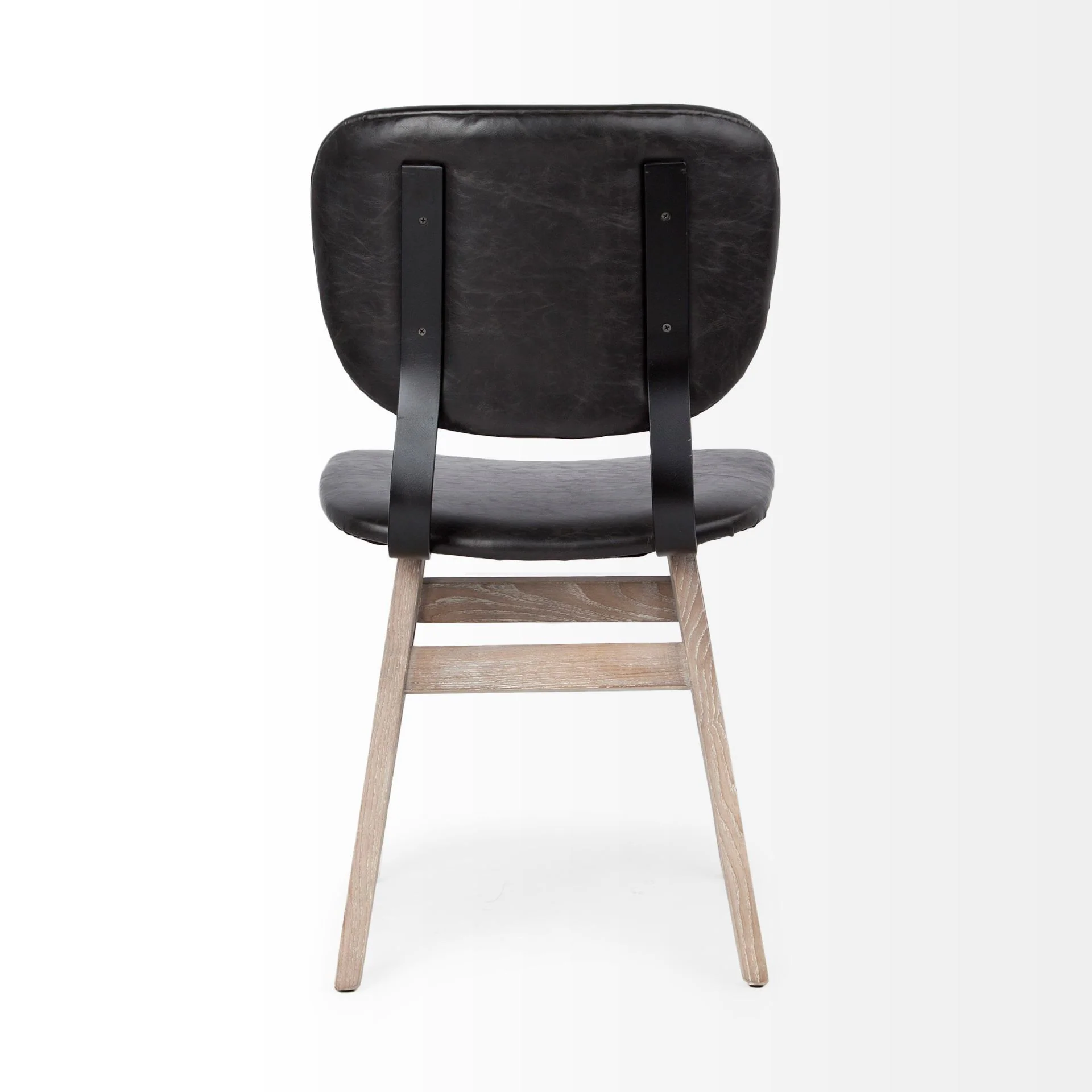Black Faux Leather Wrap Brown Solid Wood With Iron Base Dining Chair By Homeroots - Image 4
