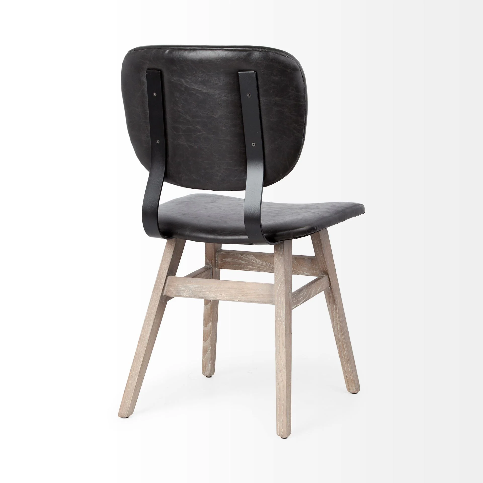 Black Faux Leather Wrap Brown Solid Wood With Iron Base Dining Chair By Homeroots - Image 5