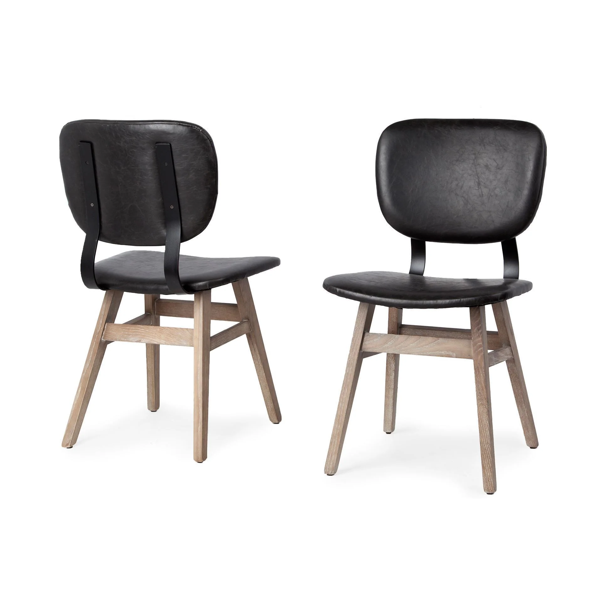 Black Faux Leather Wrap Brown Solid Wood With Iron Base Dining Chair By Homeroots - Image 7
