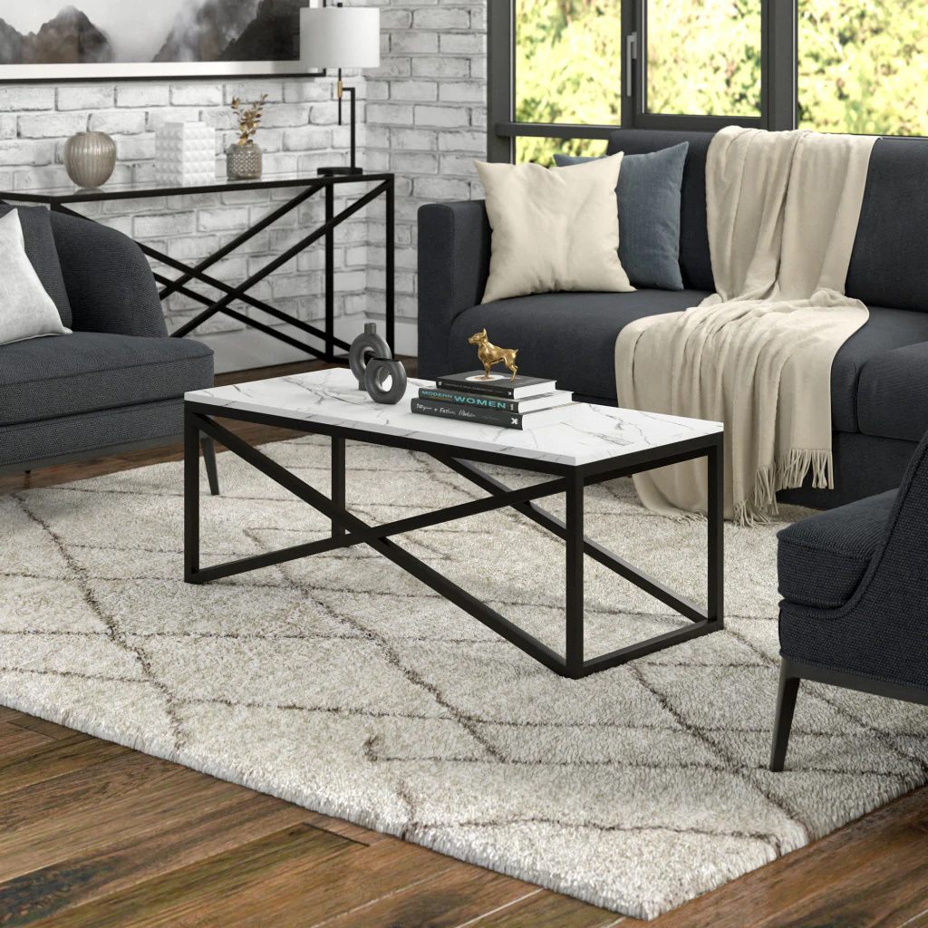Black Faux Marble And Steel Coffee Table By Homeroots - Image 5