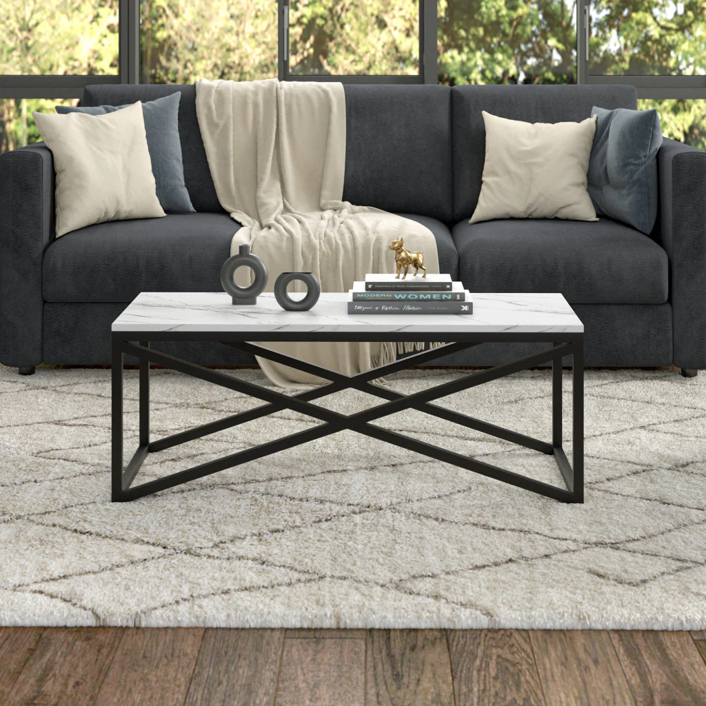 Black Faux Marble And Steel Coffee Table By Homeroots - Image 6