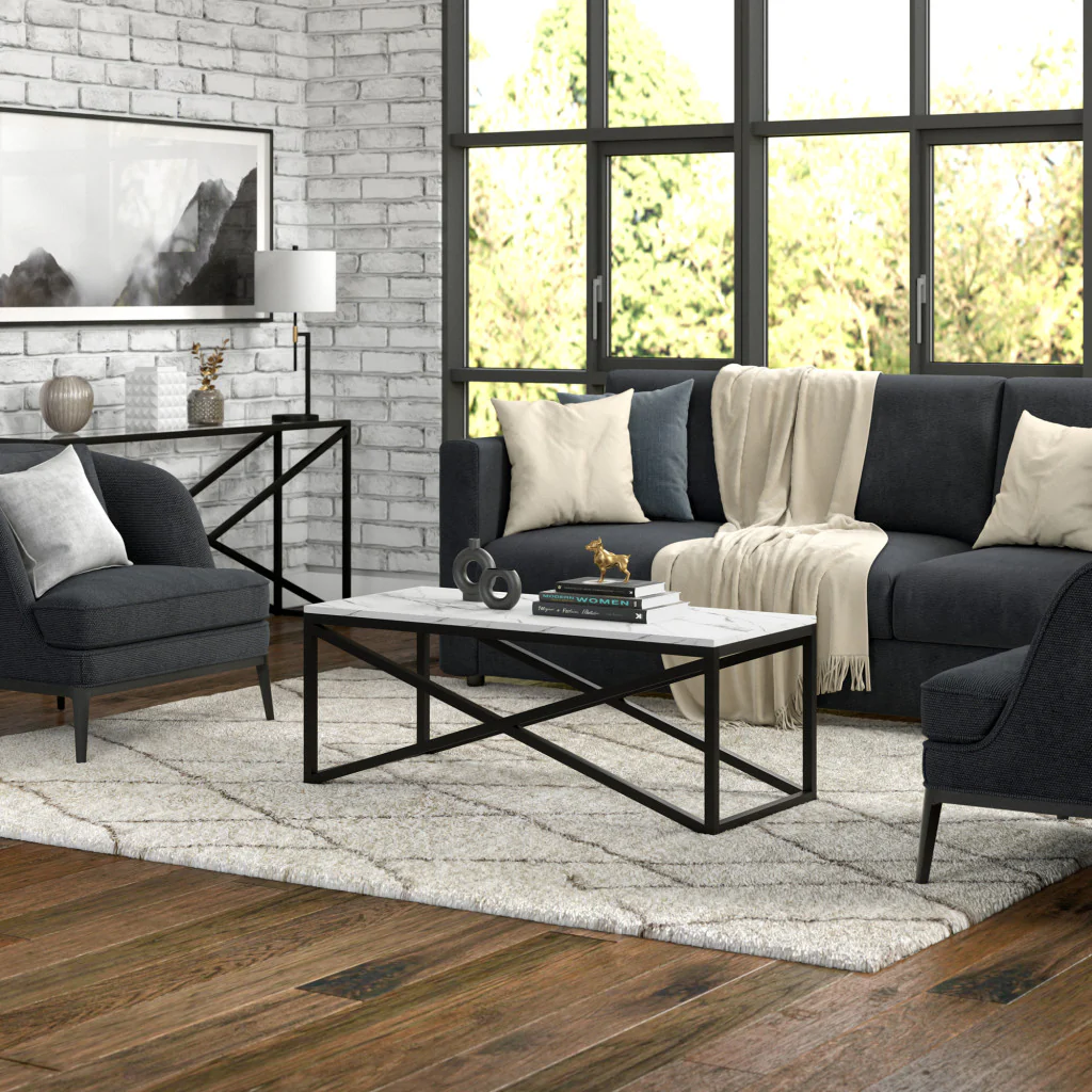 Black Faux Marble And Steel Coffee Table By Homeroots - Image 7