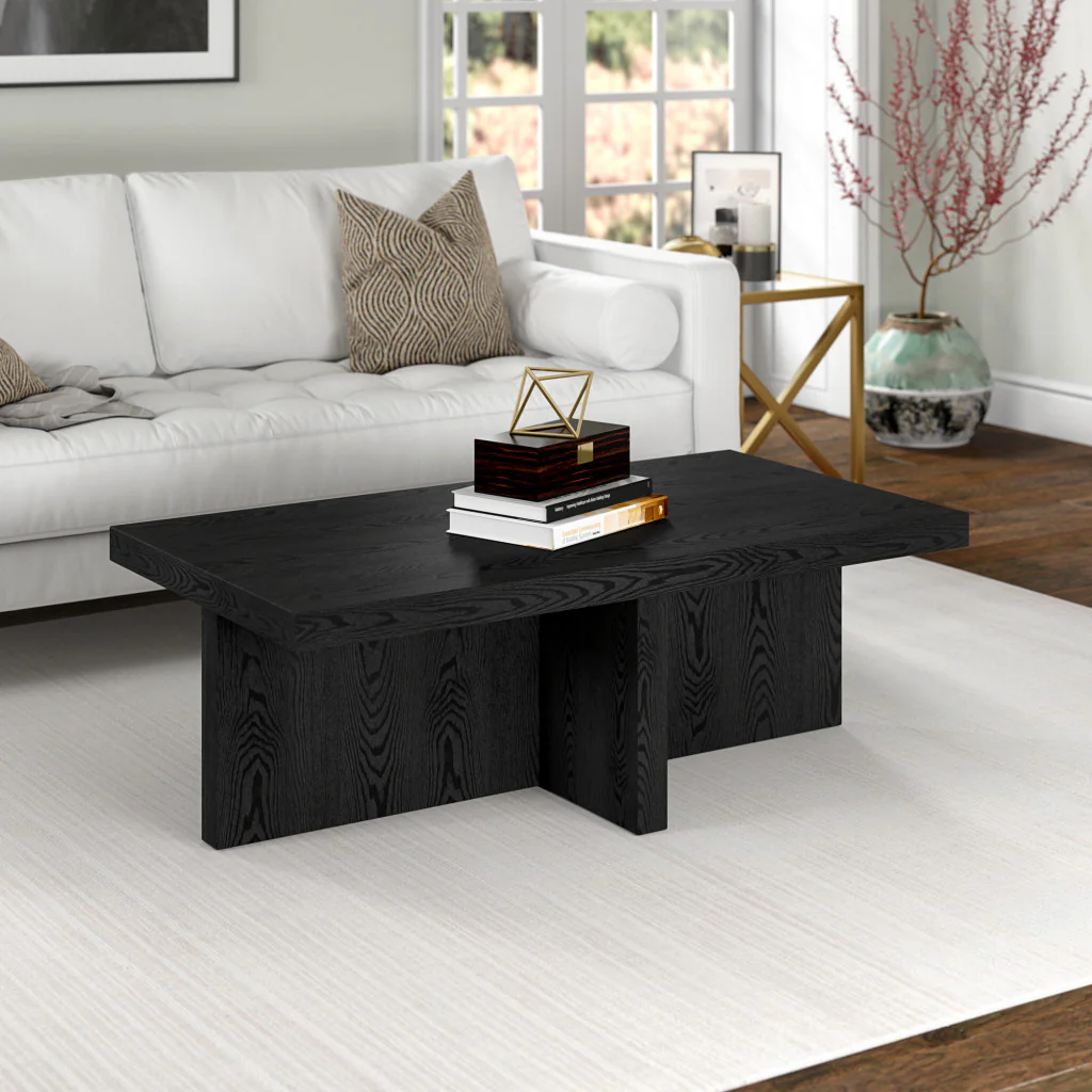 Black Faux Wood Grain Wide Coffee Table By Homeroots - Image 5