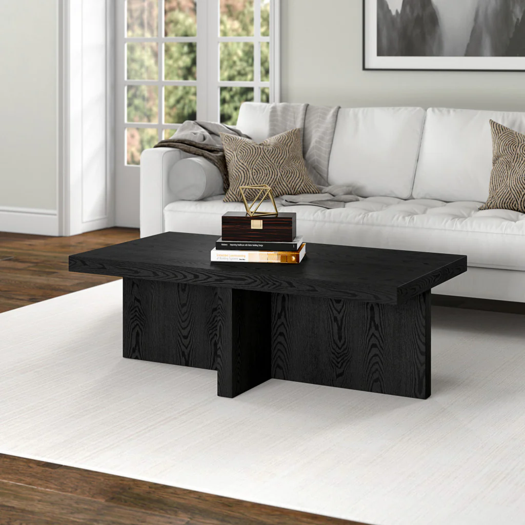 Black Faux Wood Grain Wide Coffee Table By Homeroots - Image 6