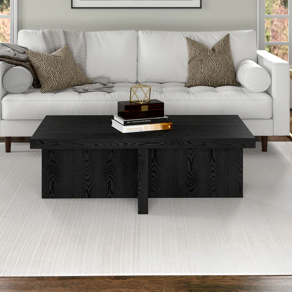 Black Faux Wood Grain Wide Coffee Table By Homeroots - Image 8