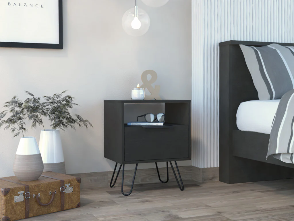 Black Faux Wood Nightstand With Storage By Homeroots - Image 5