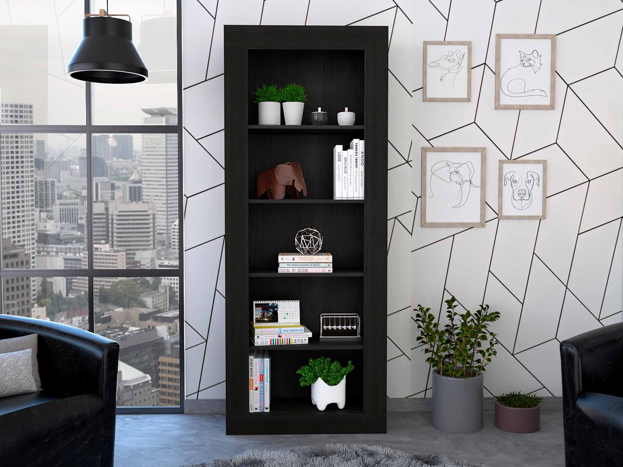 Black Five Tier Bookcase By Homeroots - Image 4