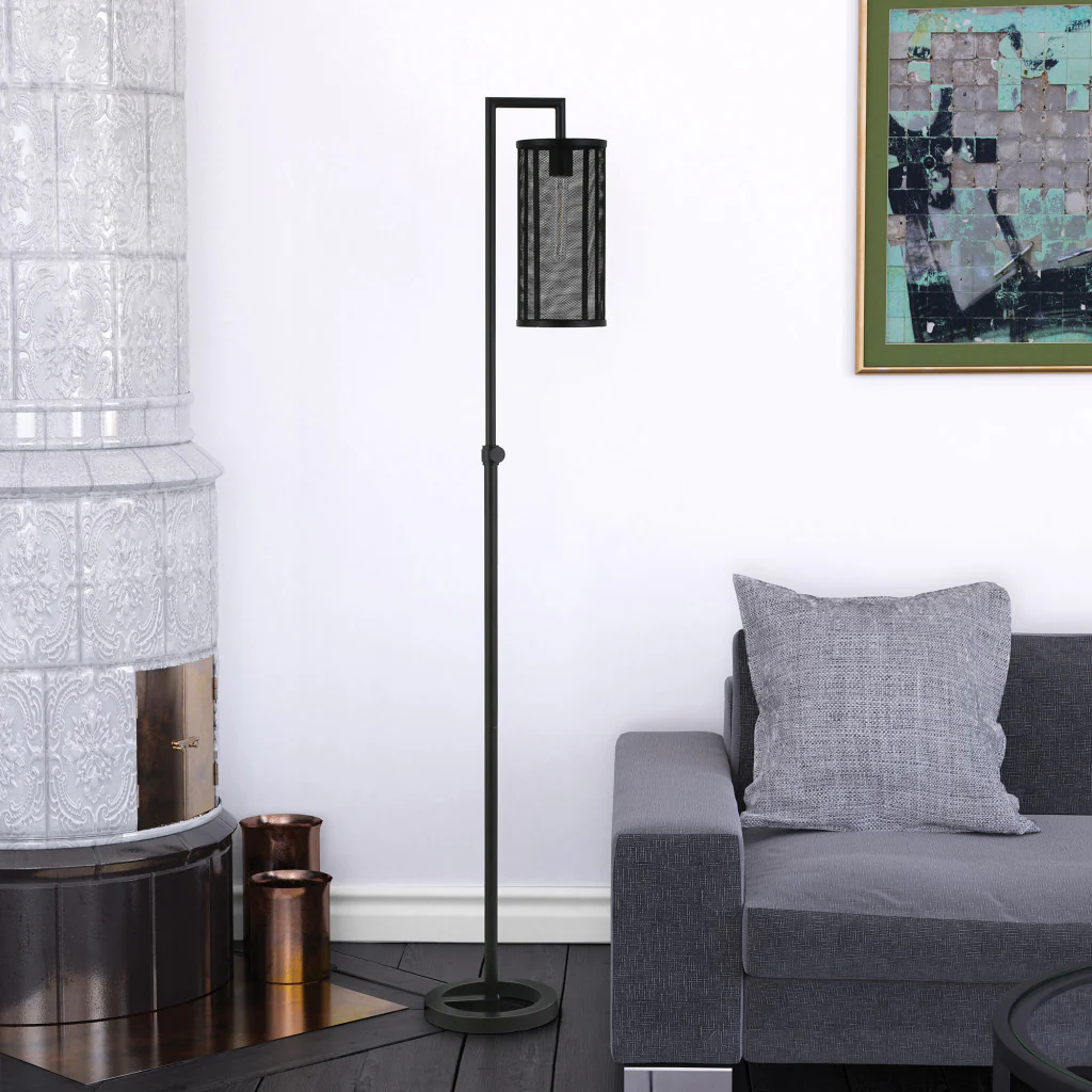 Black Floor Lamp With Black Mesh Metal Cylinder Shade By Homeroots - Image 4