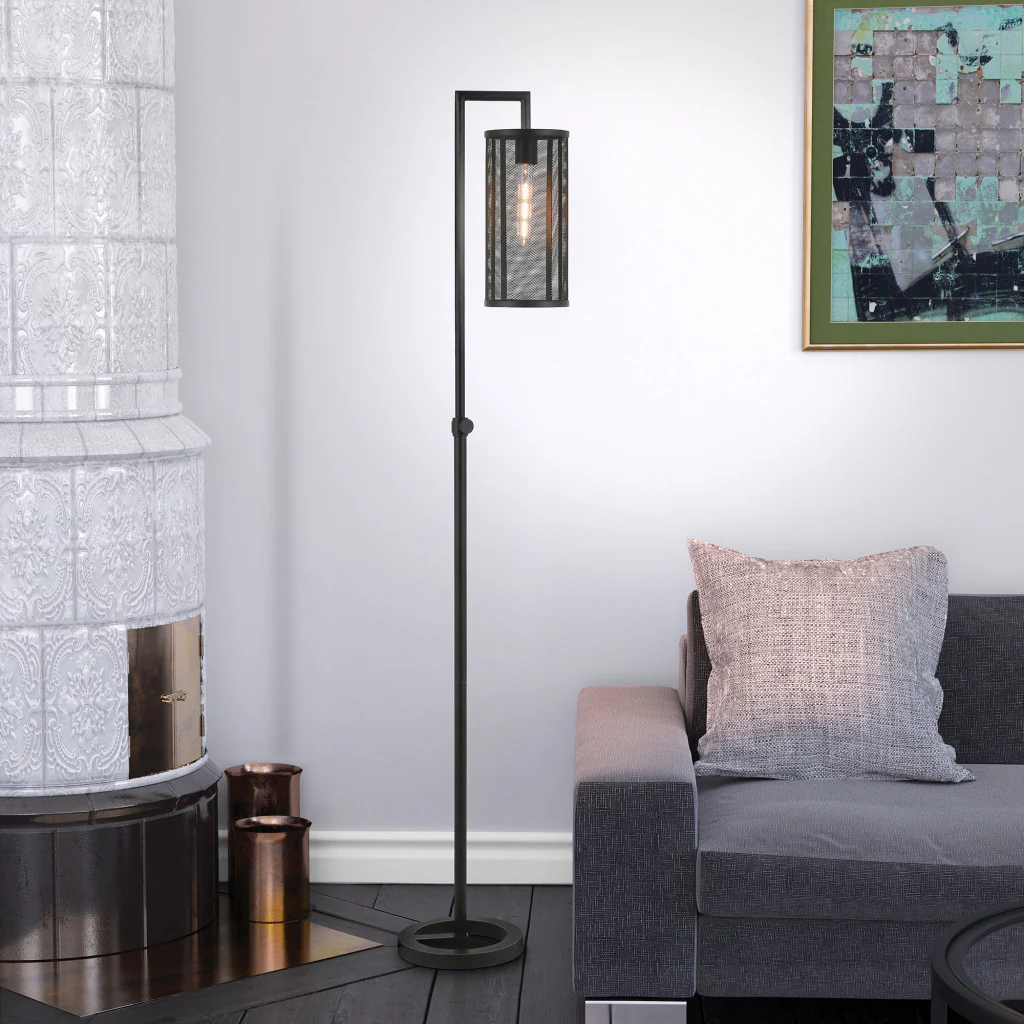 Black Floor Lamp With Black Mesh Metal Cylinder Shade By Homeroots - Image 5