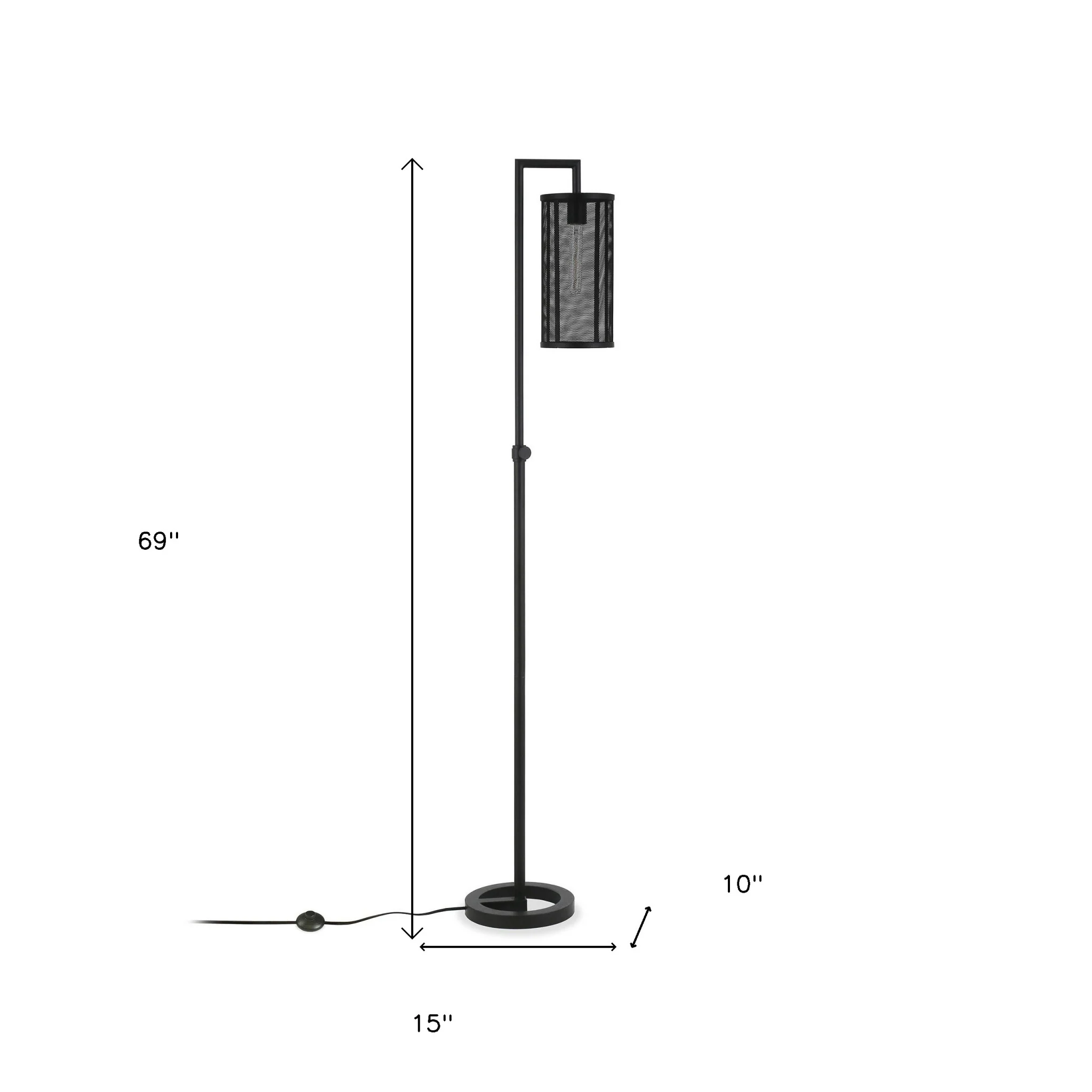 Black Floor Lamp With Black Mesh Metal Cylinder Shade By Homeroots - Image 6