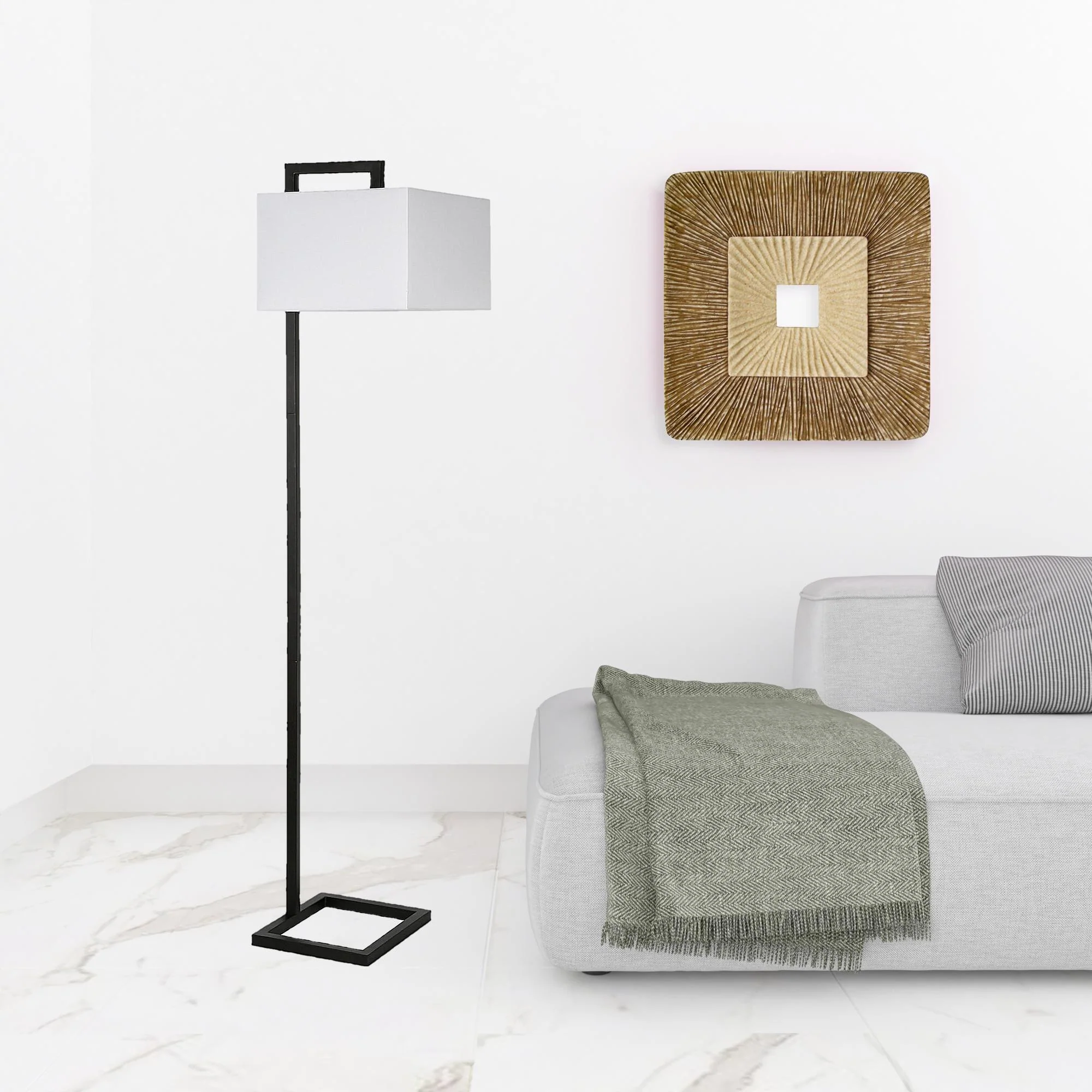 Black Floor Lamp With White Frosted Glass Rectangular Shade By Homeroots - Image 3