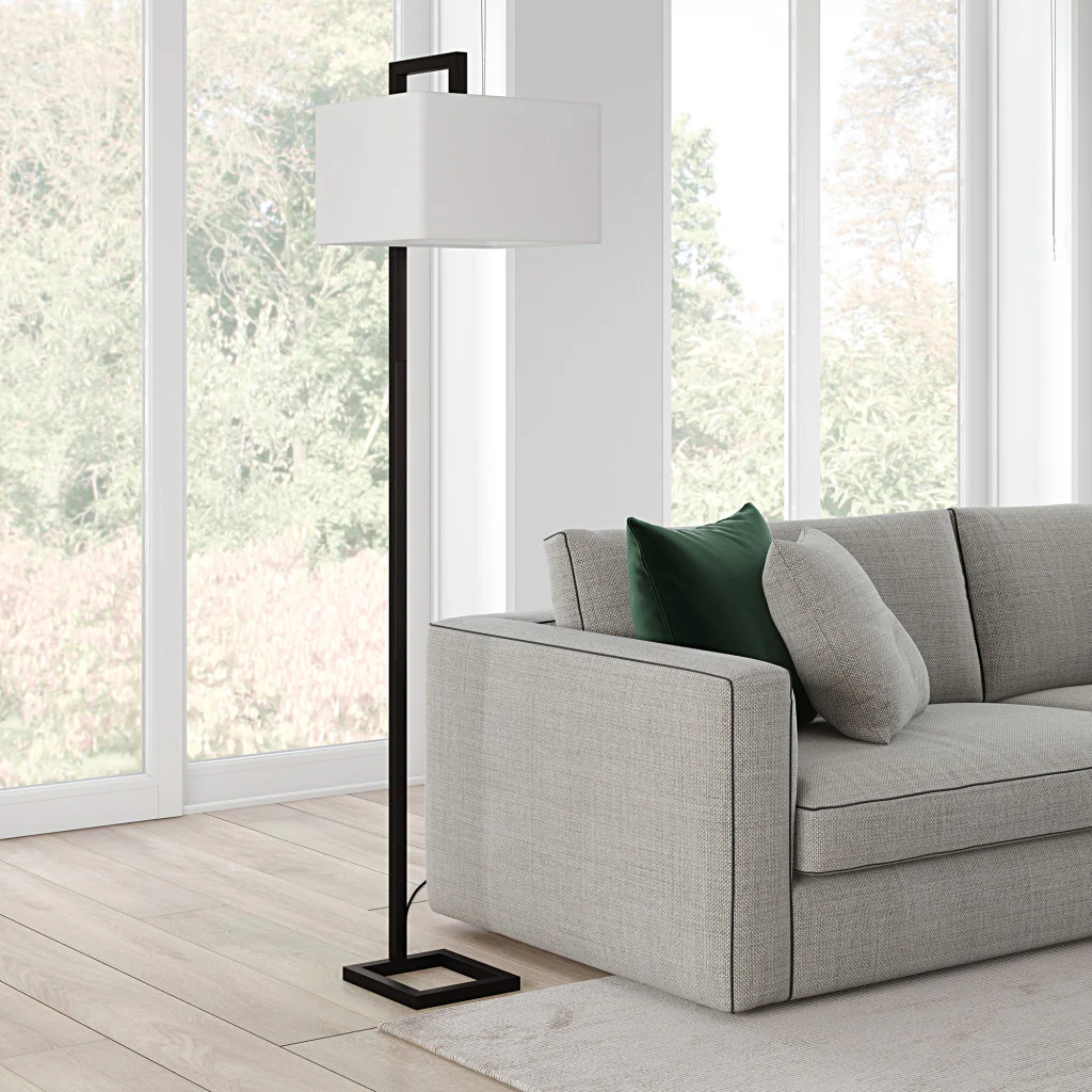 Black Floor Lamp With White Frosted Glass Rectangular Shade By Homeroots - Image 4