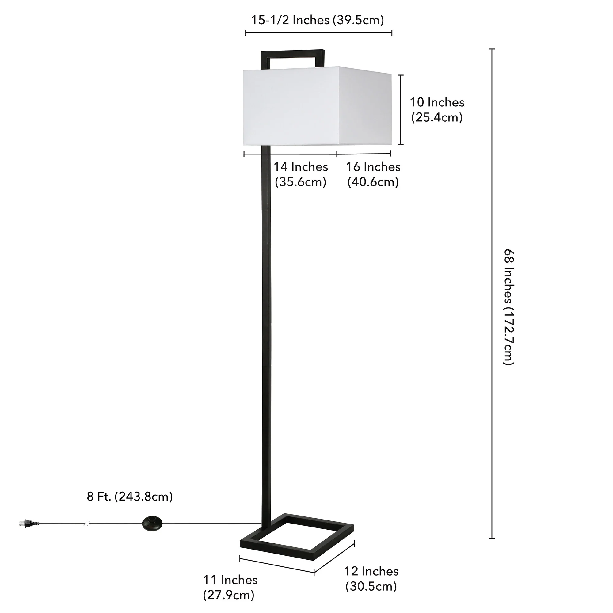 Black Floor Lamp With White Frosted Glass Rectangular Shade By Homeroots - Image 6