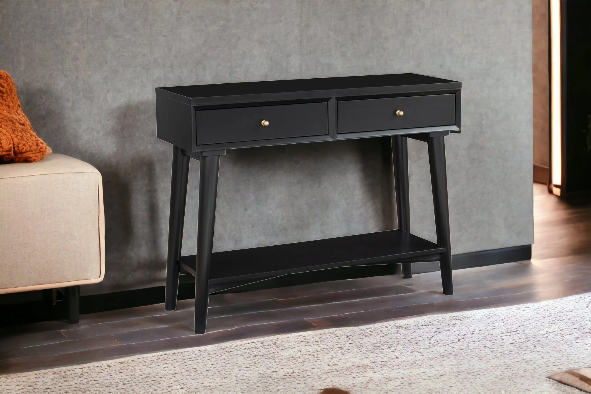 Black Floor Shelf Console Table With Shelves And Drawers By Homeroots - Image 2