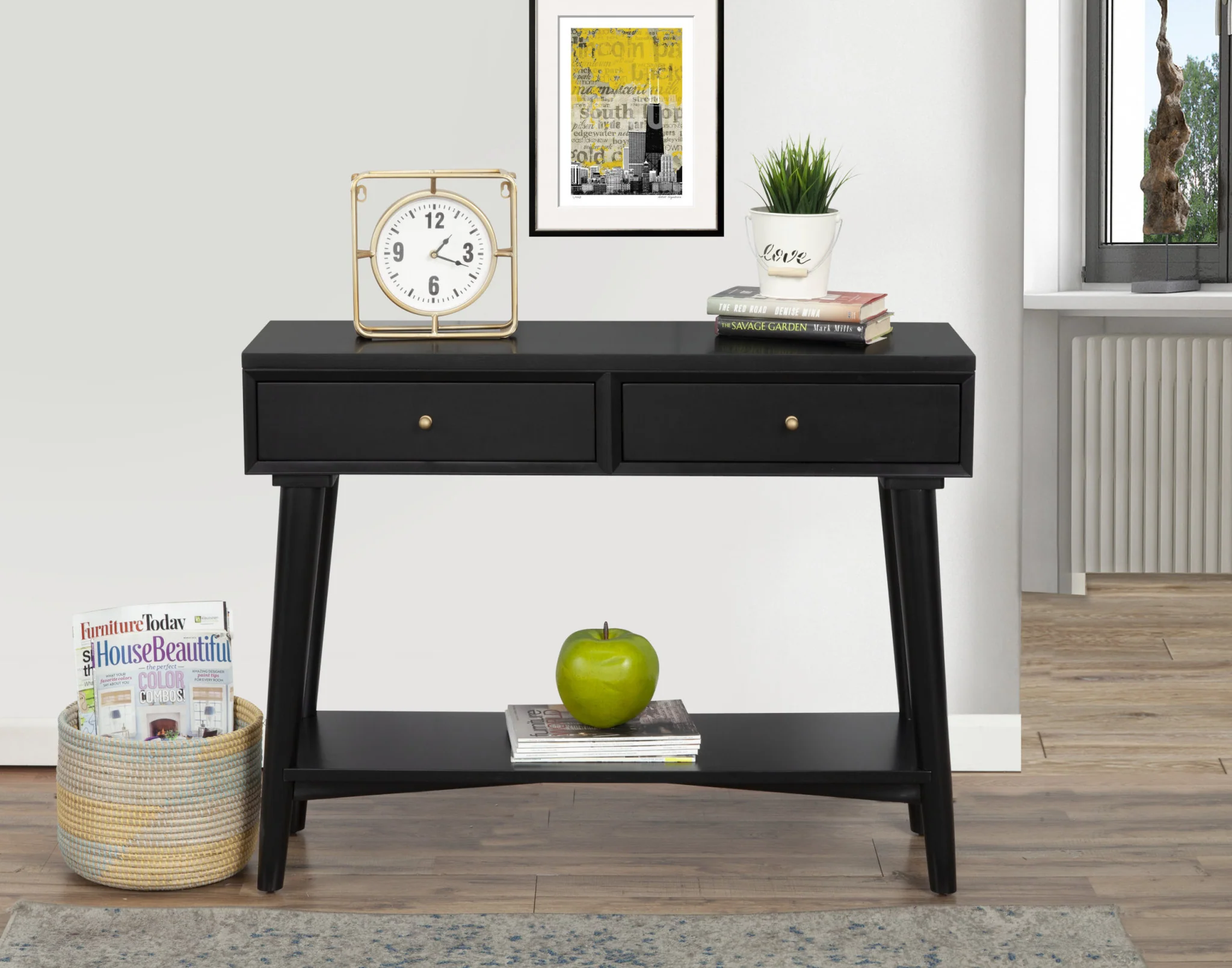 Black Floor Shelf Console Table With Shelves And Drawers By Homeroots - Image 6
