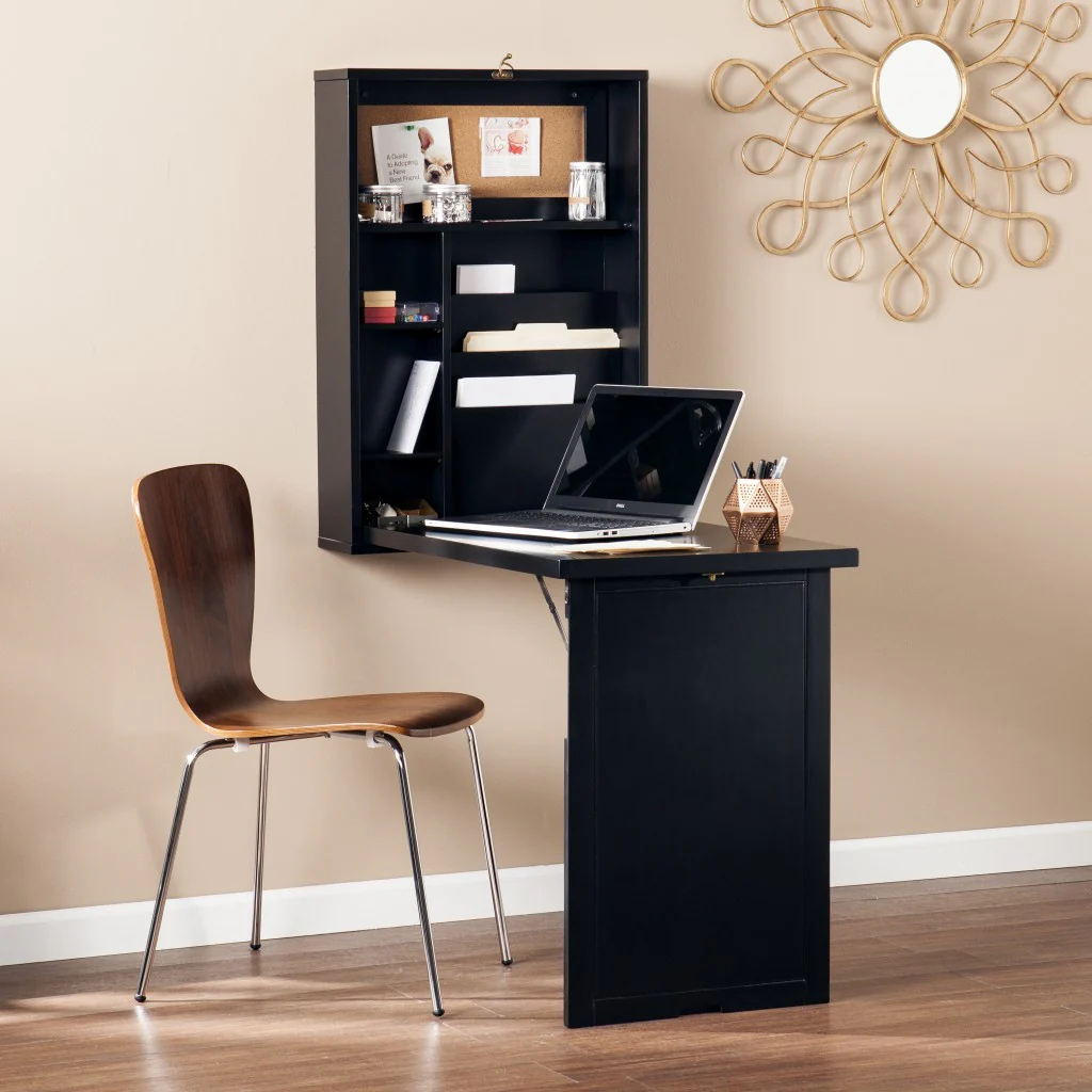 Black Fold Out Convertible Wall Mount Desk By Homeroots - Image 3