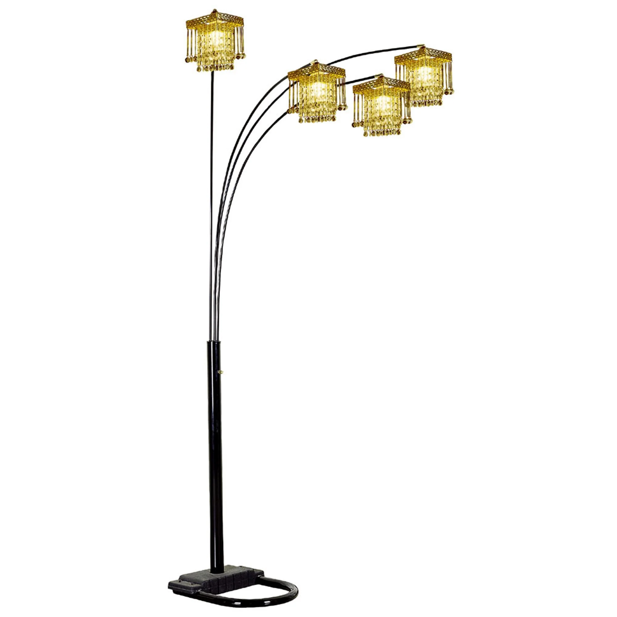 Black Four Light Arc Floor Lamp With Clear Crystal Glass Chandelier Shade By Homeroots - Image 2